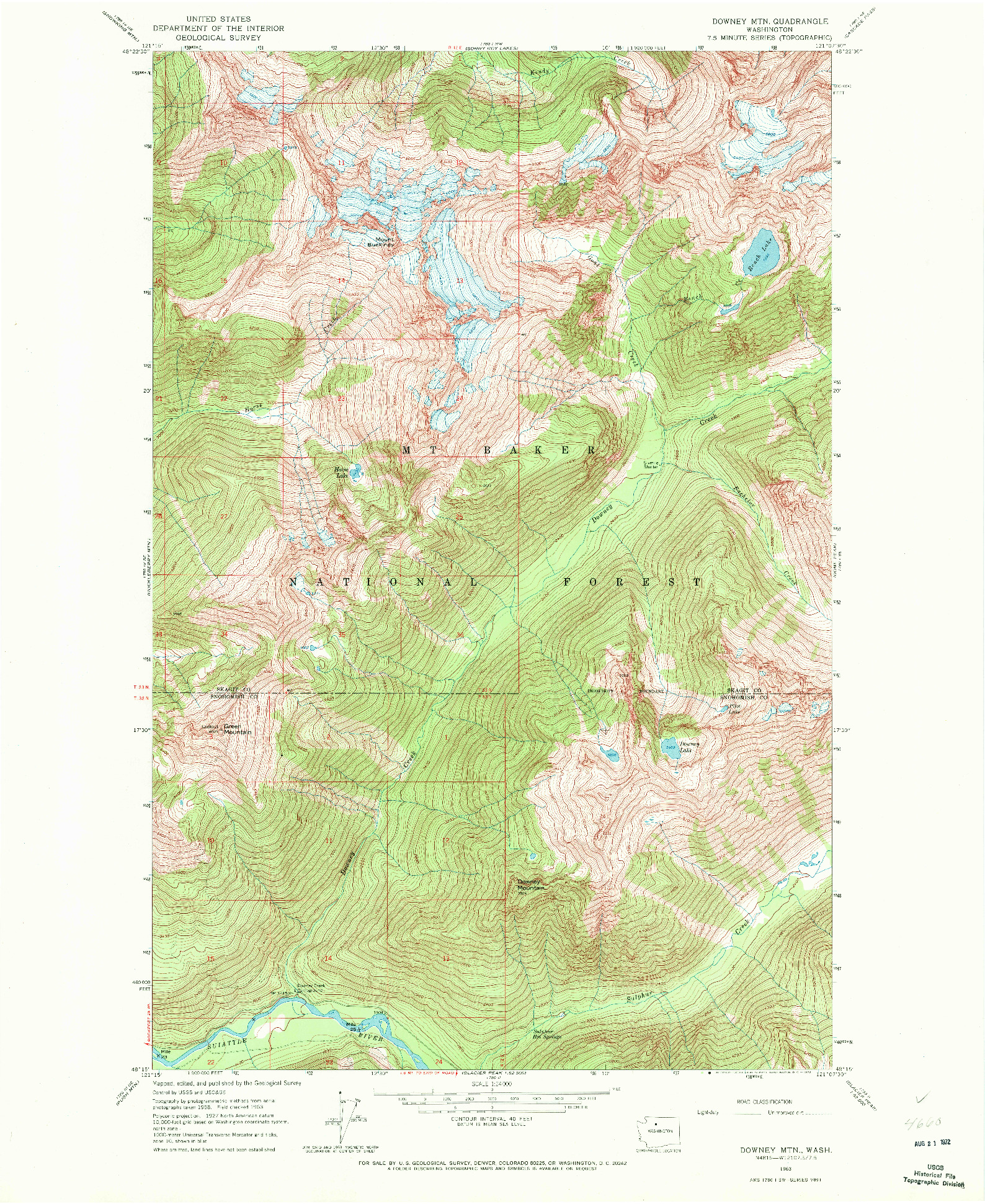 USGS 1:24000-SCALE QUADRANGLE FOR DOWNEY MTN, WA 1963