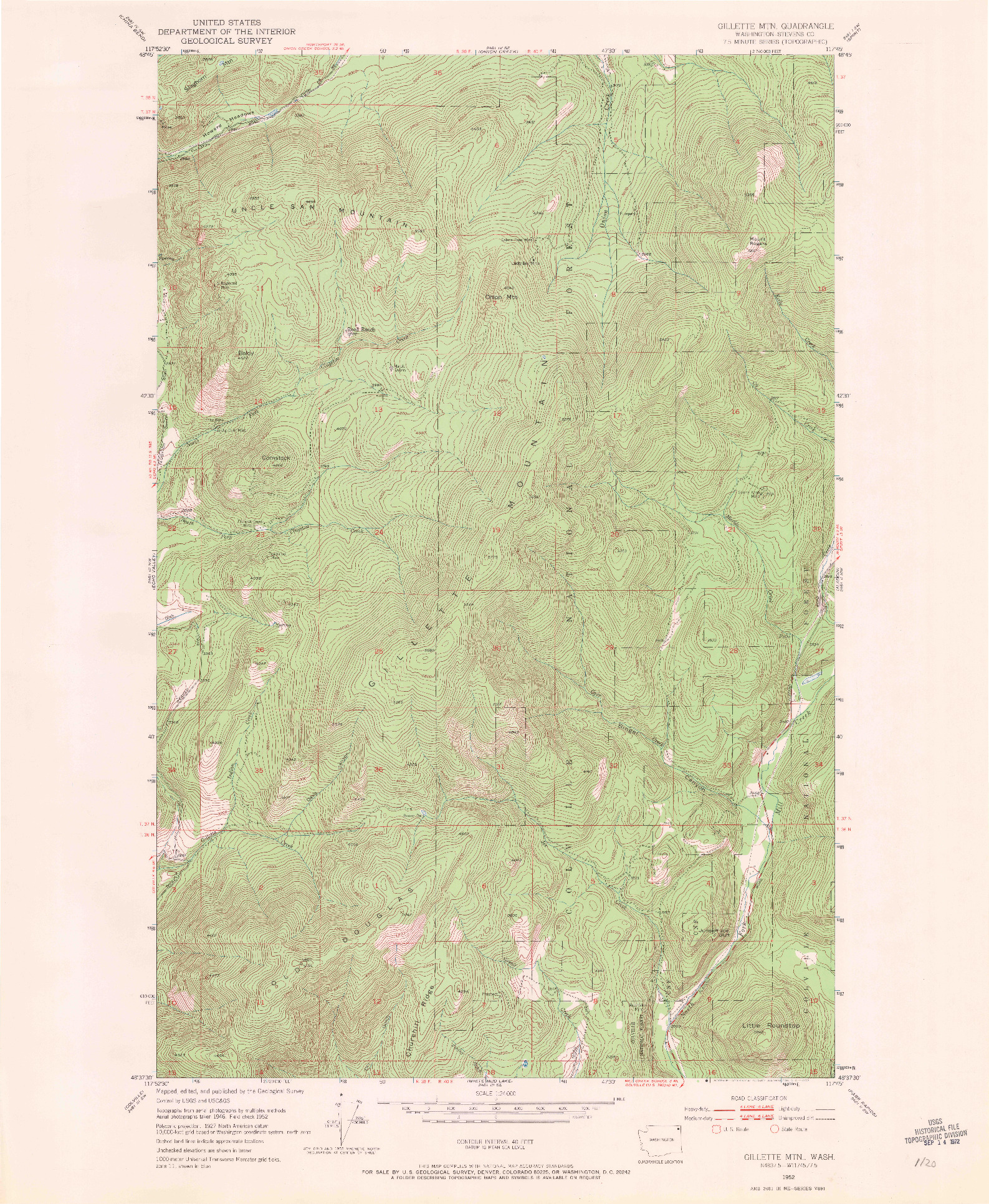 USGS 1:24000-SCALE QUADRANGLE FOR GILLETTE MTN, WA 1952