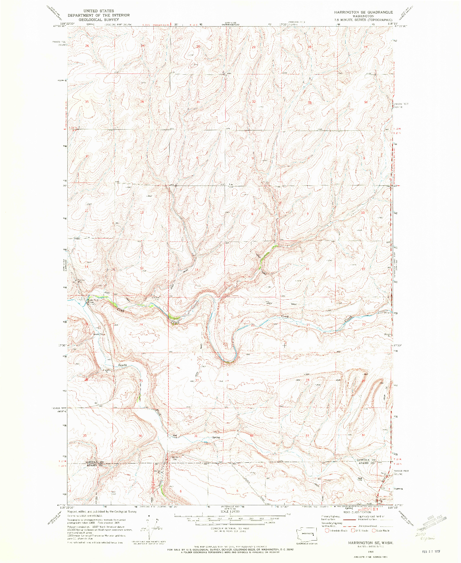 USGS 1:24000-SCALE QUADRANGLE FOR HARRINGTON SE, WA 1969