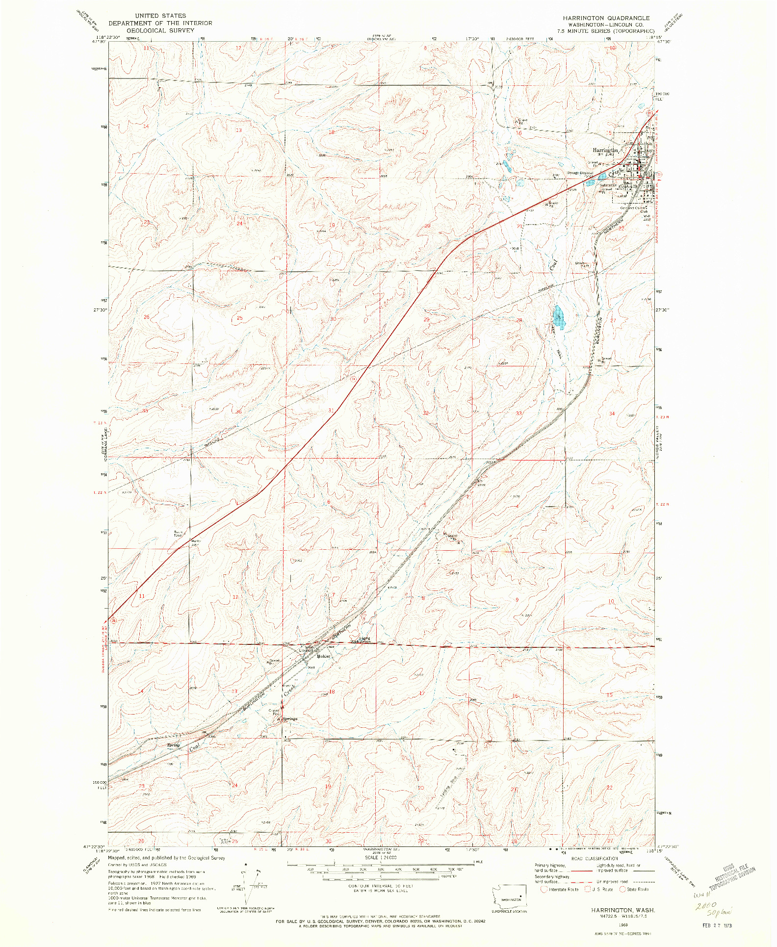 USGS 1:24000-SCALE QUADRANGLE FOR HARRINGTON, WA 1969