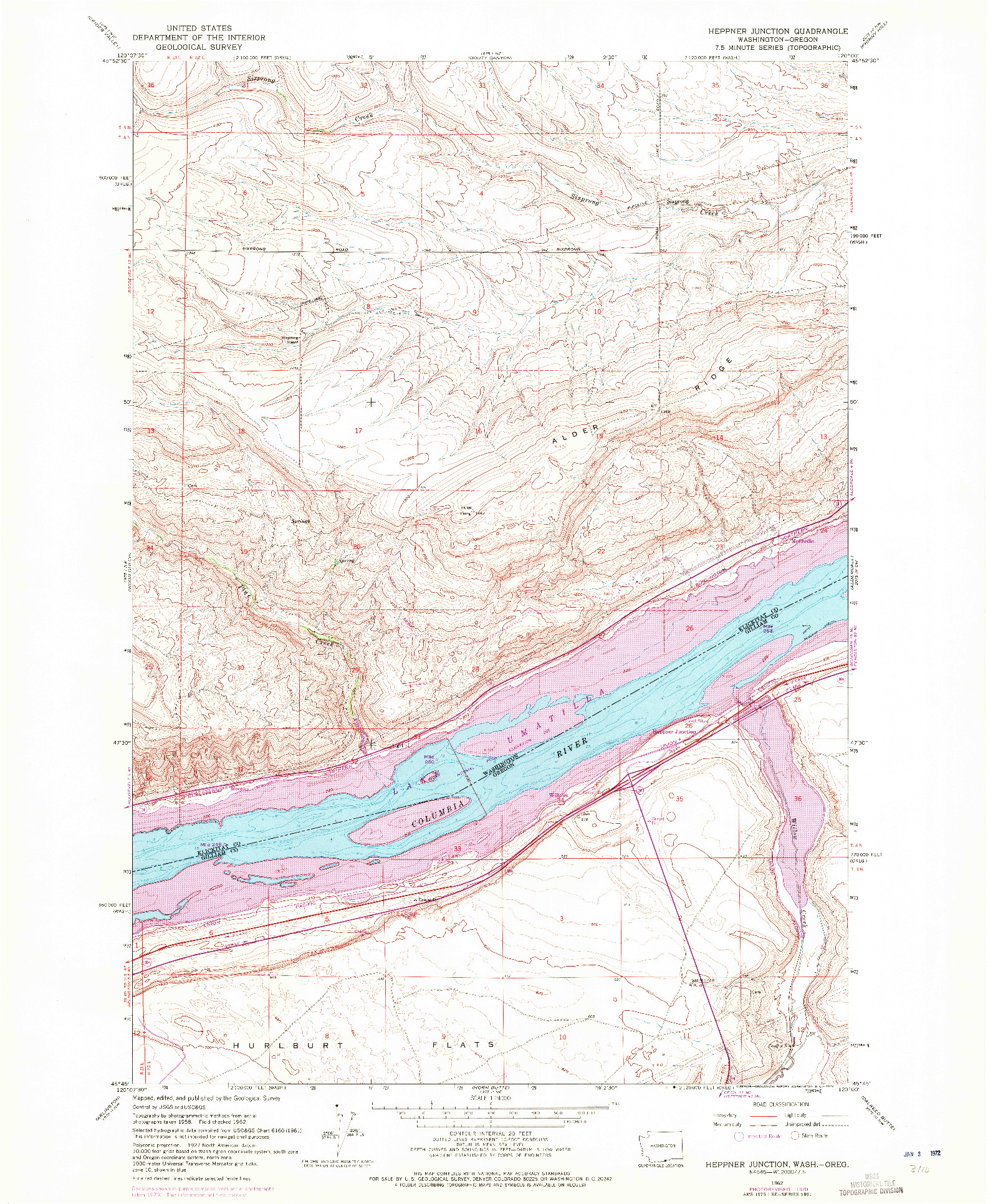 USGS 1:24000-SCALE QUADRANGLE FOR HEPPNER JUNCTION, WA 1962