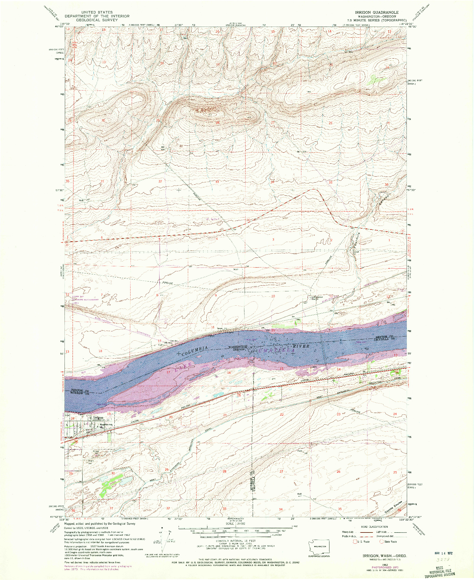 USGS 1:24000-SCALE QUADRANGLE FOR IRRIGON, WA 1962