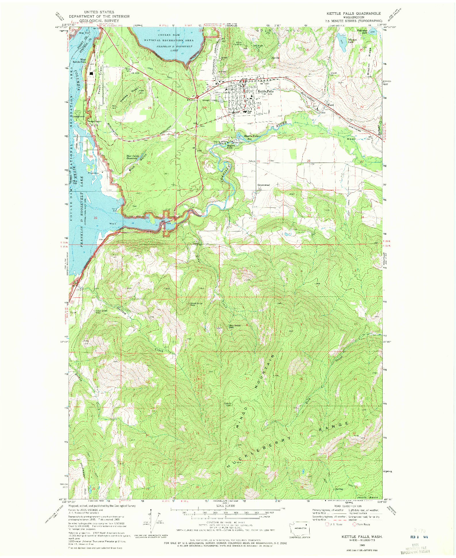 USGS 1:24000-SCALE QUADRANGLE FOR KETTLE FALLS, WA 1969