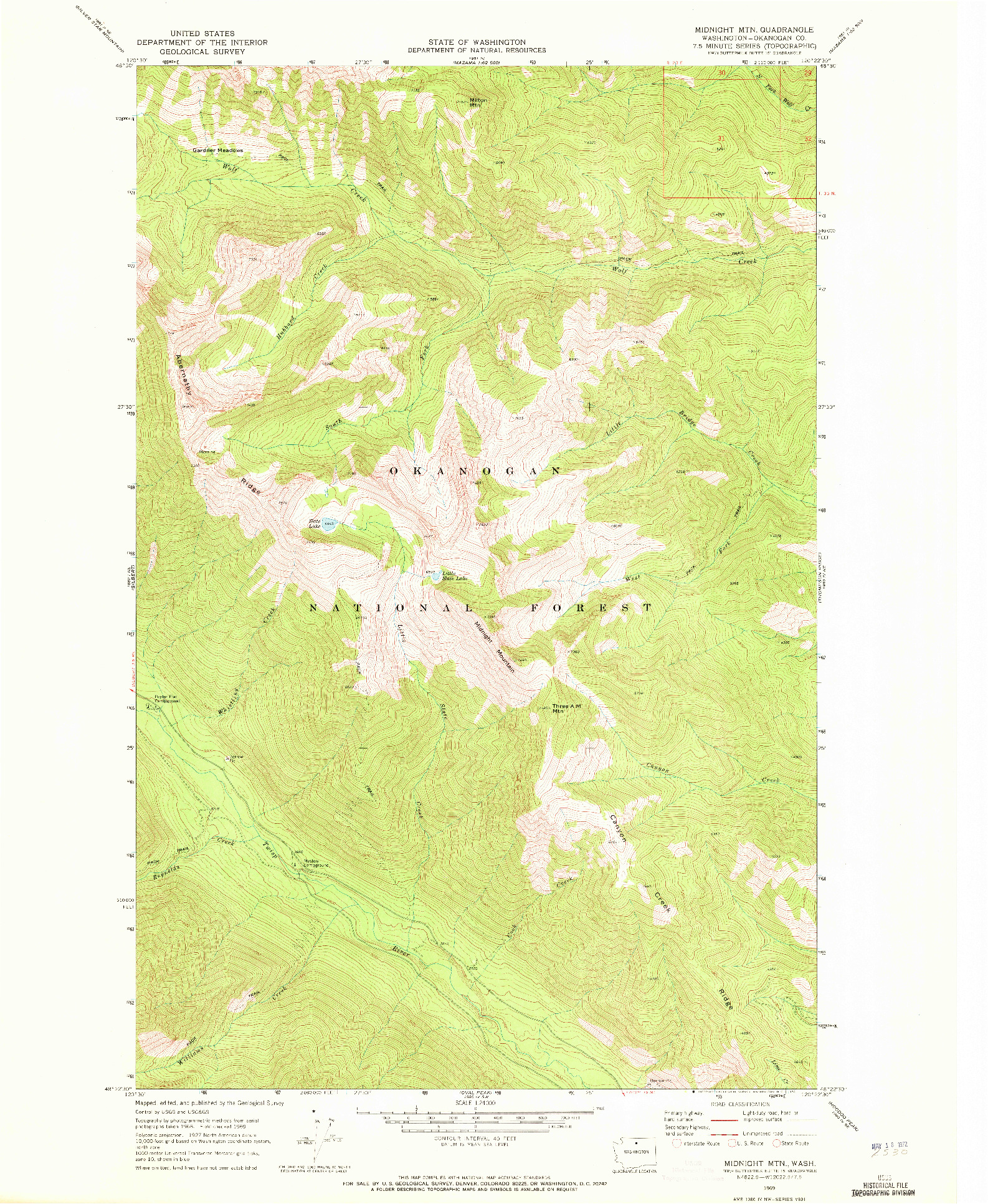 USGS 1:24000-SCALE QUADRANGLE FOR MIDNIGHT MTN., WA 1969