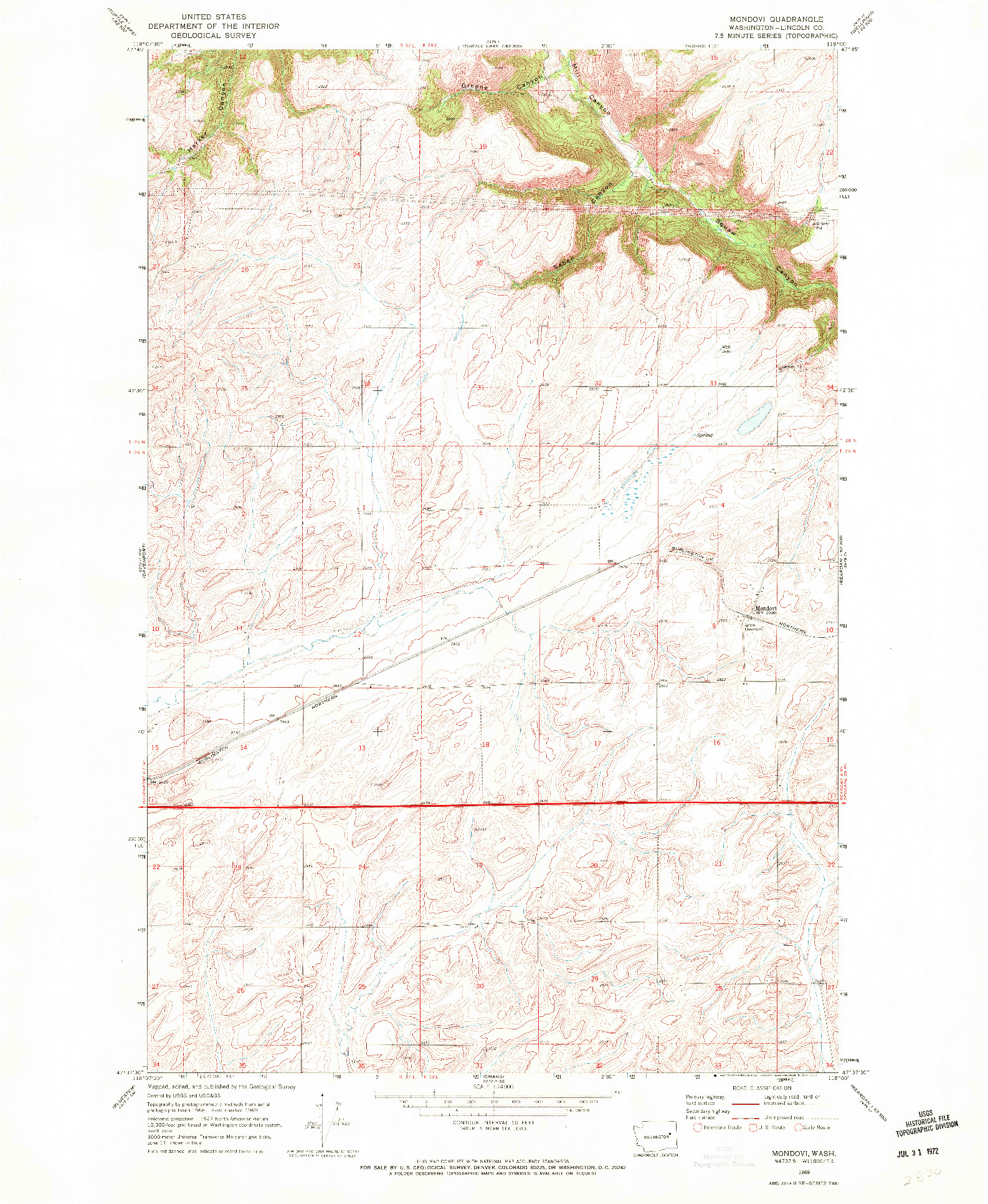 USGS 1:24000-SCALE QUADRANGLE FOR MONDOVI, WA 1969