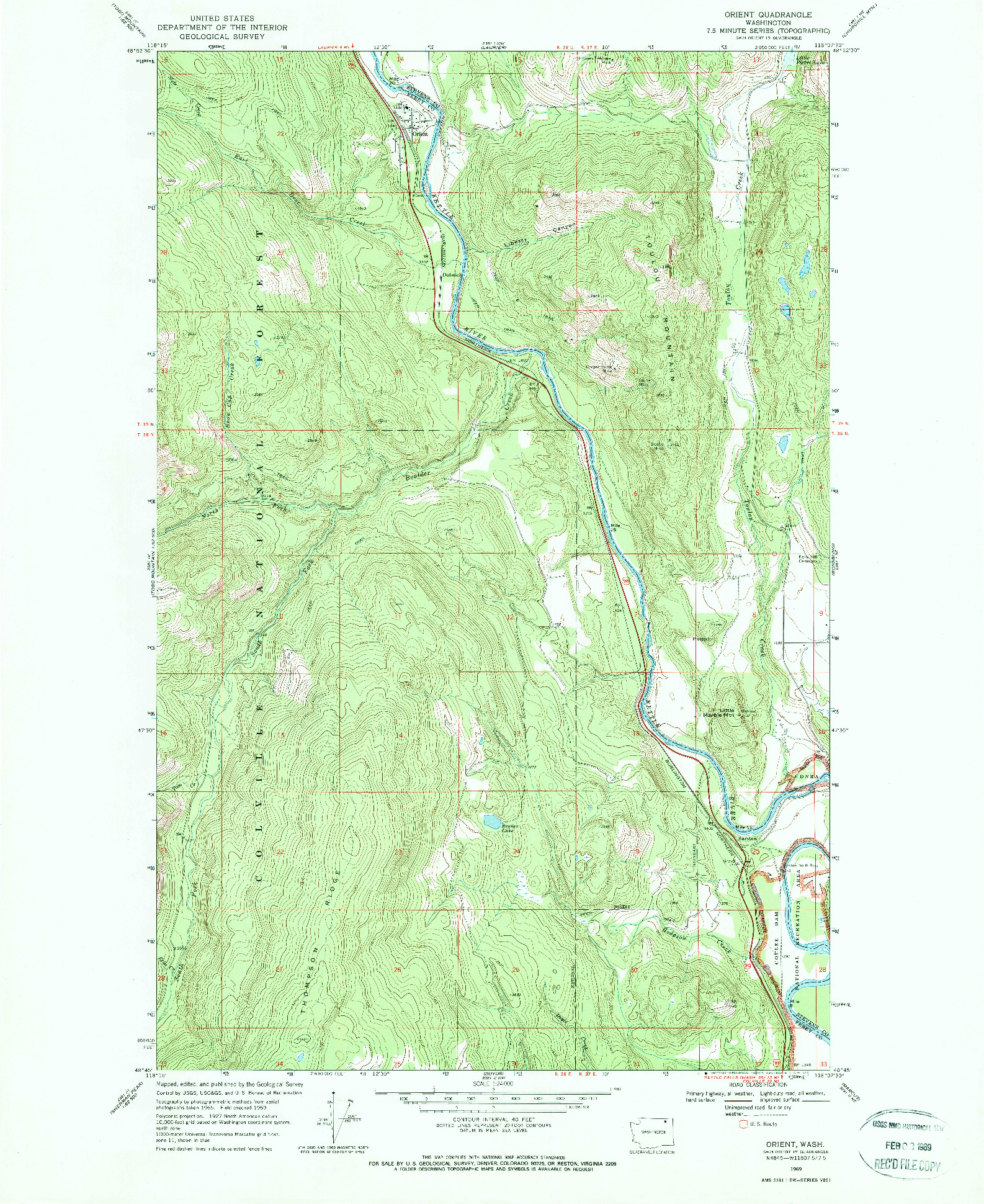 USGS 1:24000-SCALE QUADRANGLE FOR ORIENT, WA 1969