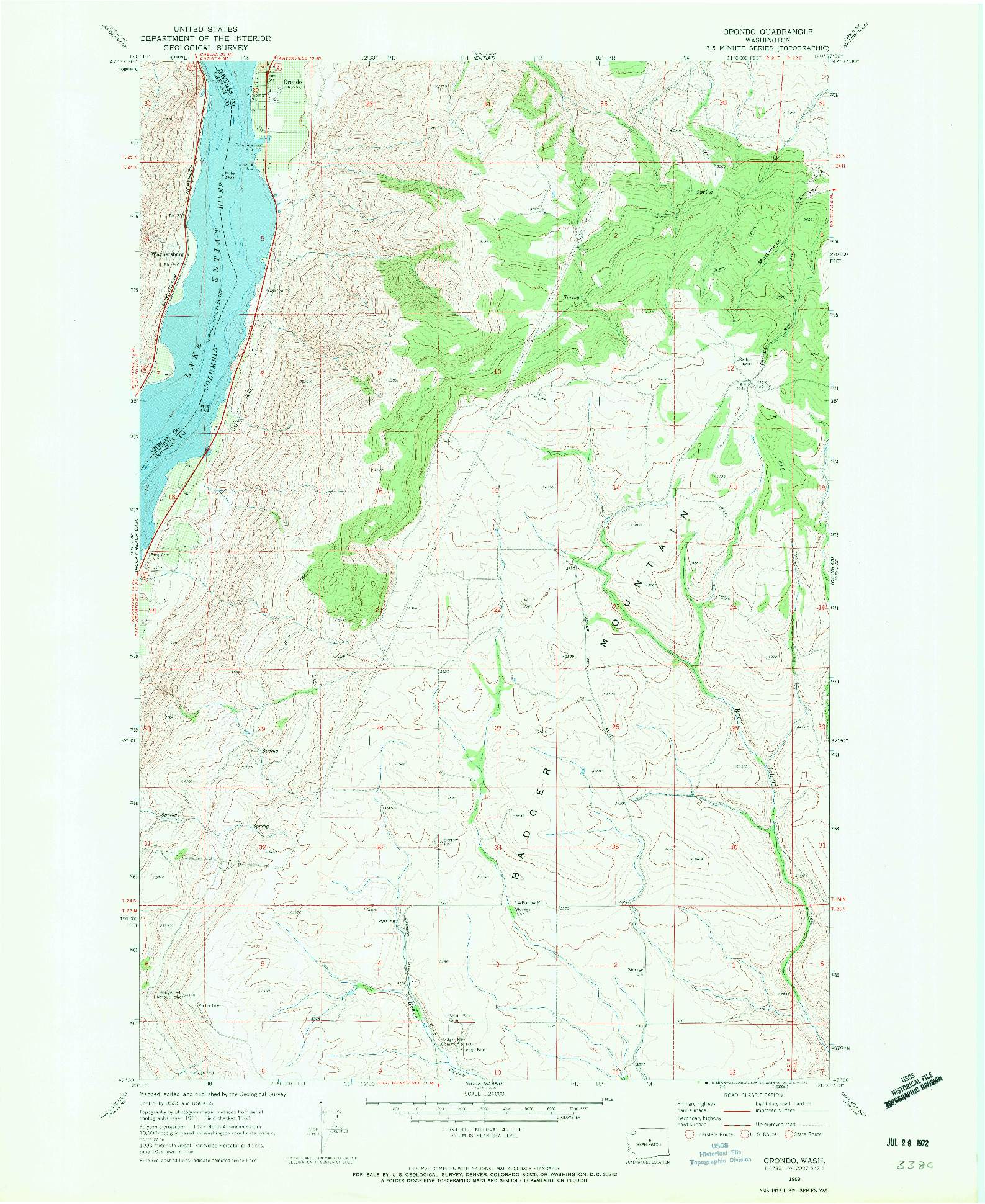 USGS 1:24000-SCALE QUADRANGLE FOR ORONDO, WA 1968