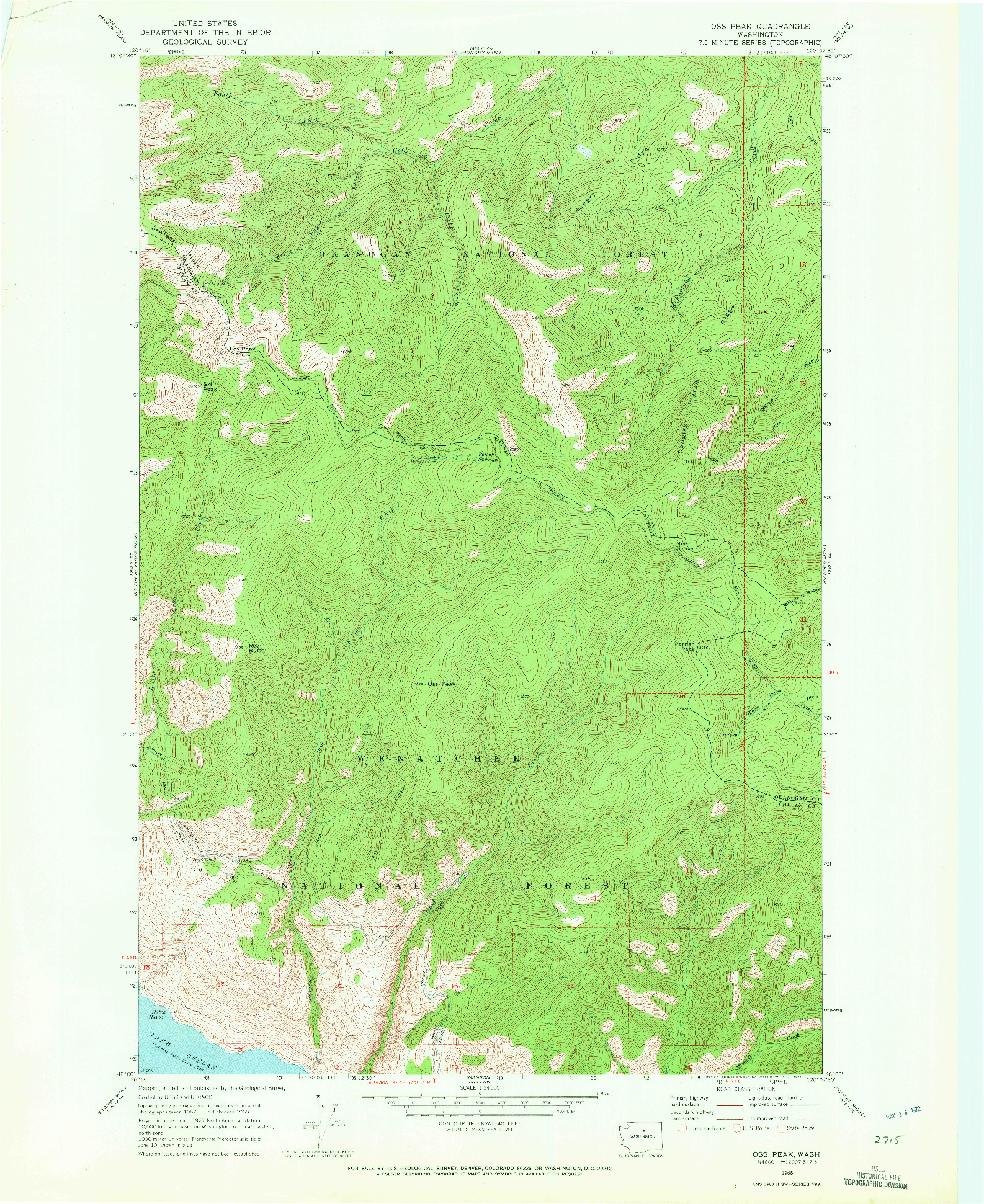 USGS 1:24000-SCALE QUADRANGLE FOR OSS PEAK, WA 1968