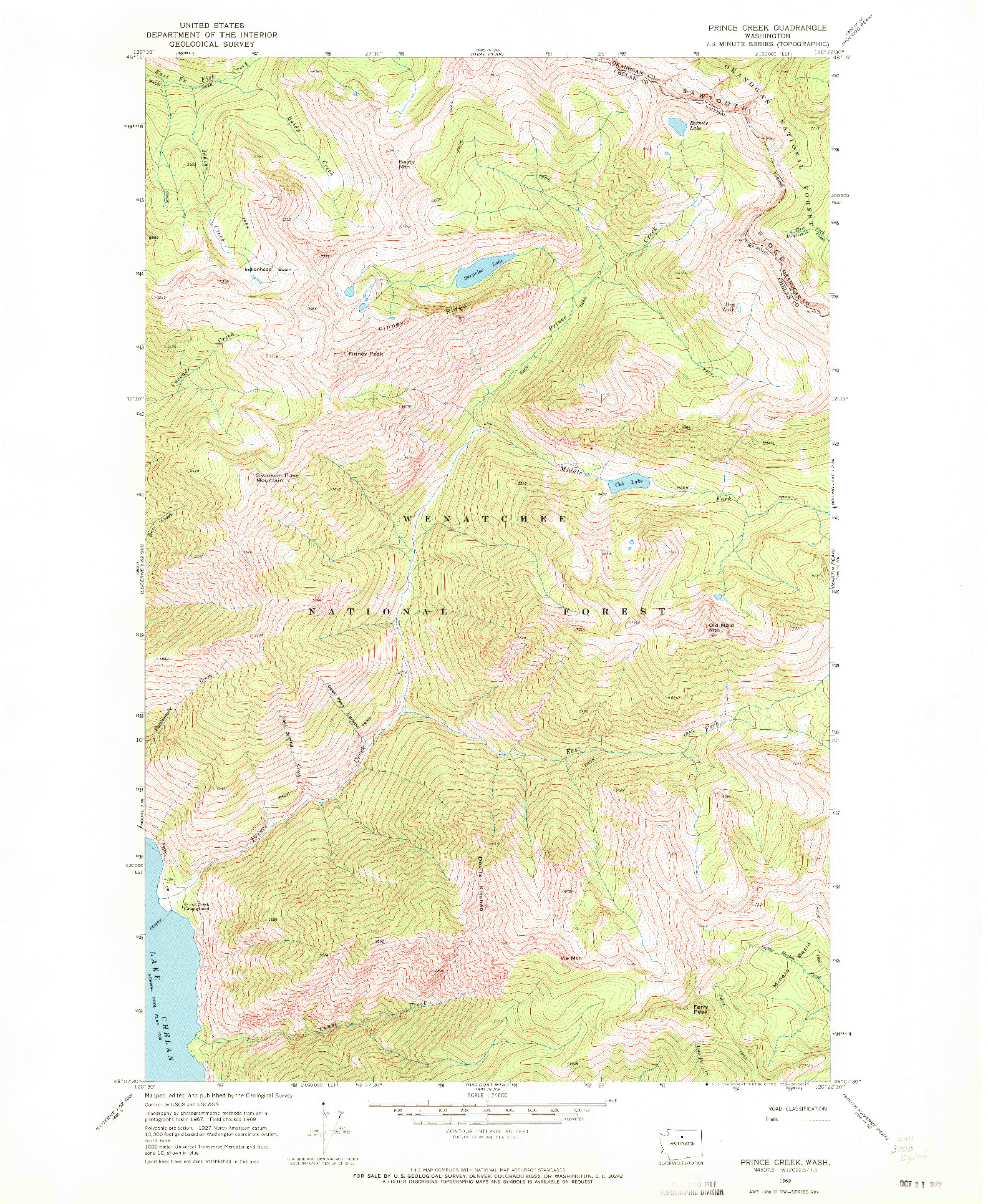 USGS 1:24000-SCALE QUADRANGLE FOR PRINCE CREEK, WA 1969