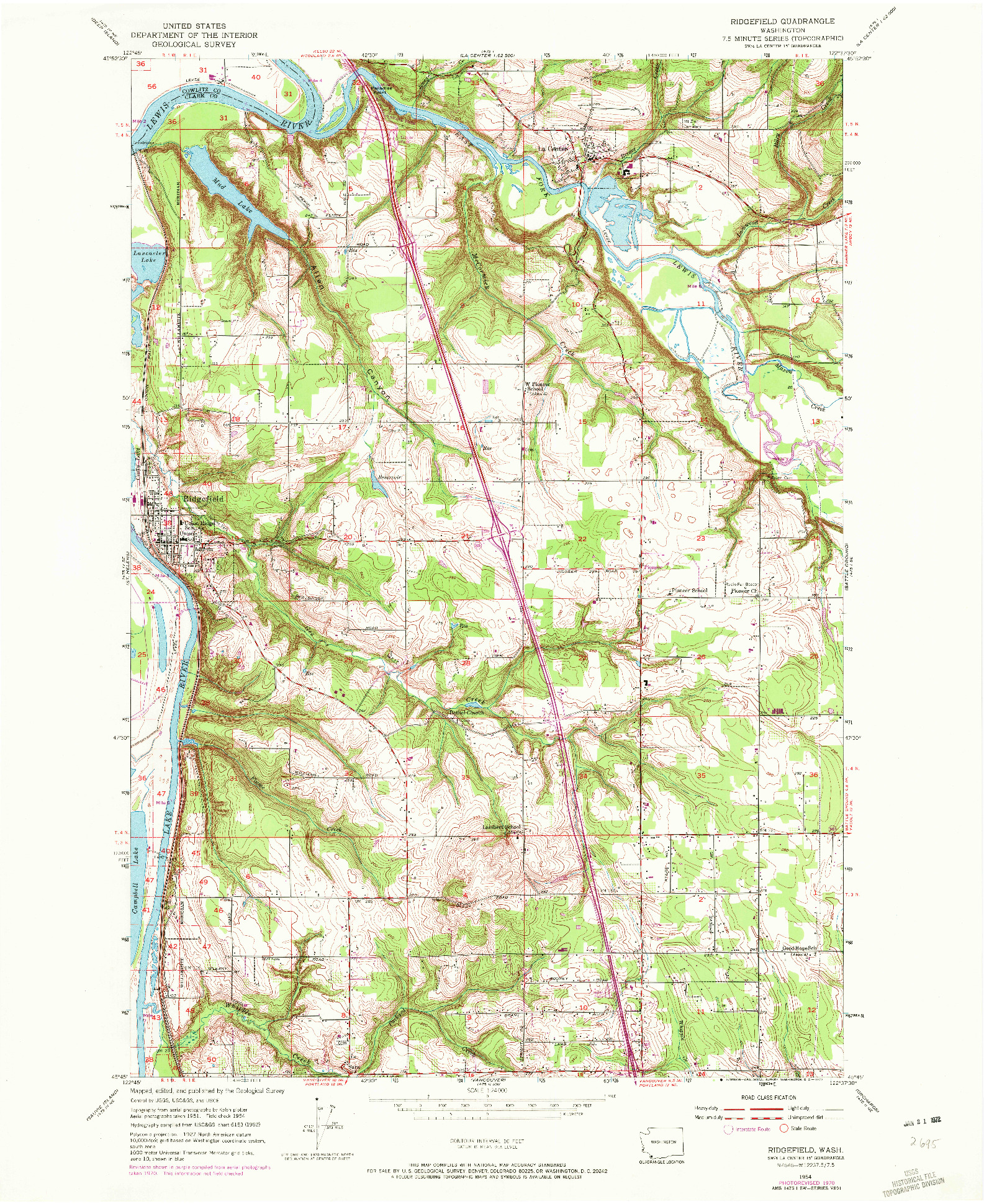 USGS 1:24000-SCALE QUADRANGLE FOR RIDGEFIELD, WA 1954