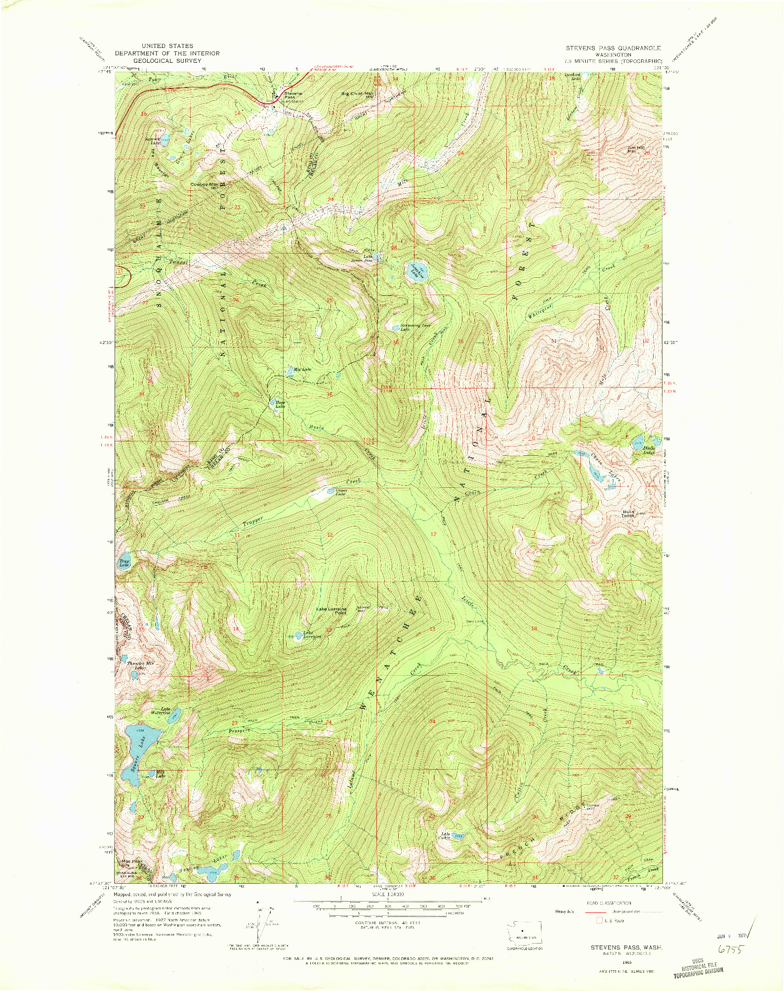 USGS 1:24000-SCALE QUADRANGLE FOR STEVENS PASS, WA 1965