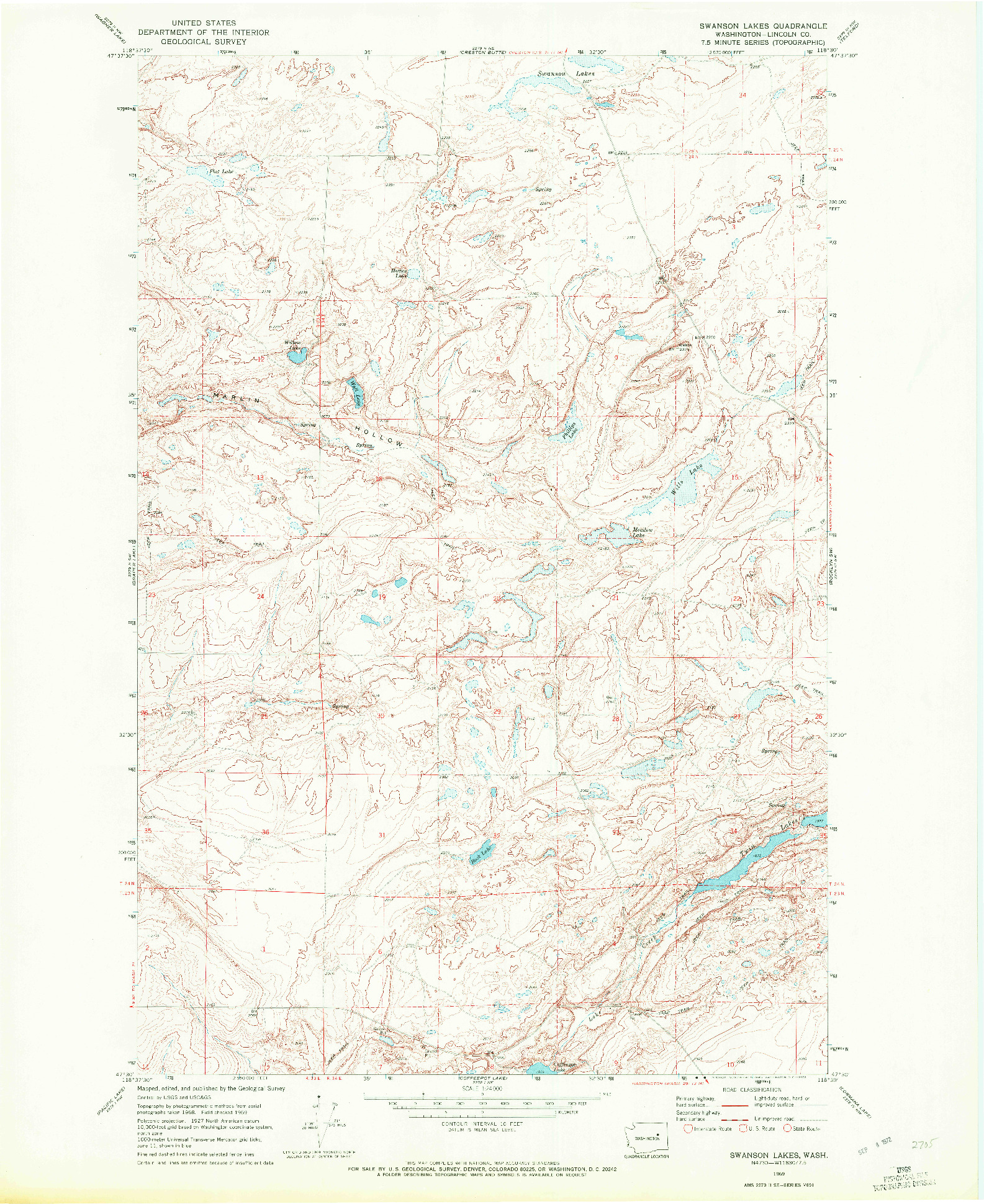 USGS 1:24000-SCALE QUADRANGLE FOR SWANSON LAKES, WA 1969