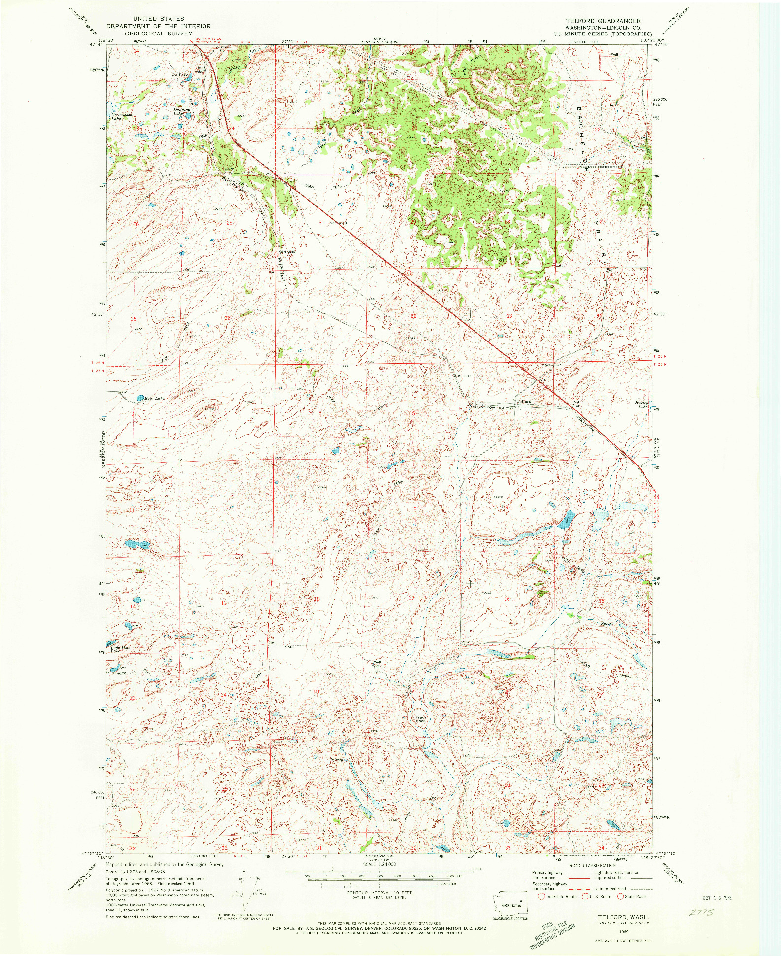 USGS 1:24000-SCALE QUADRANGLE FOR TELFORD, WA 1969