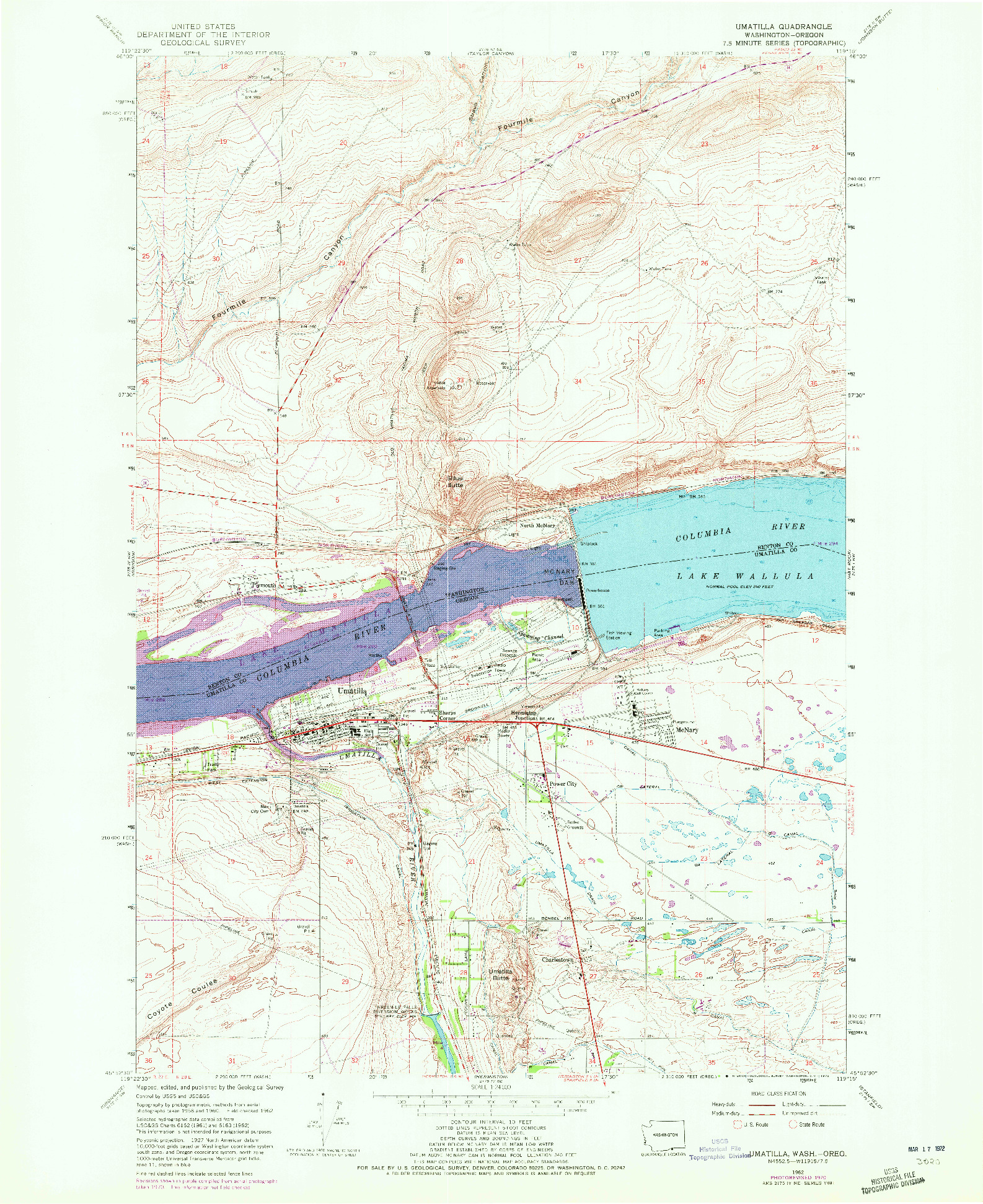 USGS 1:24000-SCALE QUADRANGLE FOR UMATILLA, WA 1962