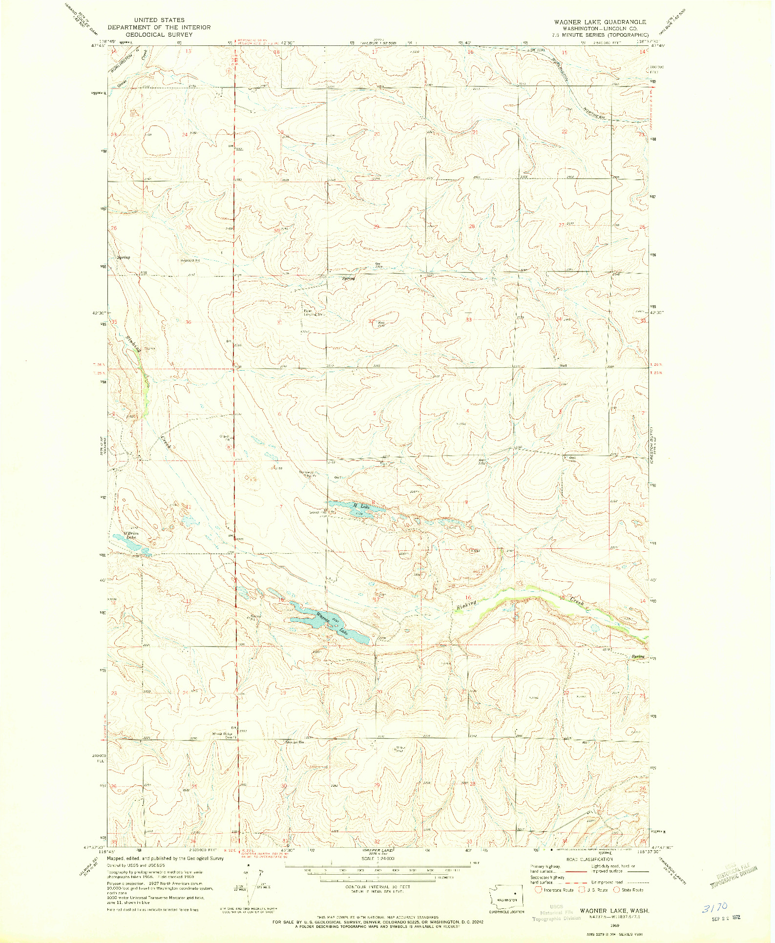 USGS 1:24000-SCALE QUADRANGLE FOR WAGNER LAKE, WA 1969