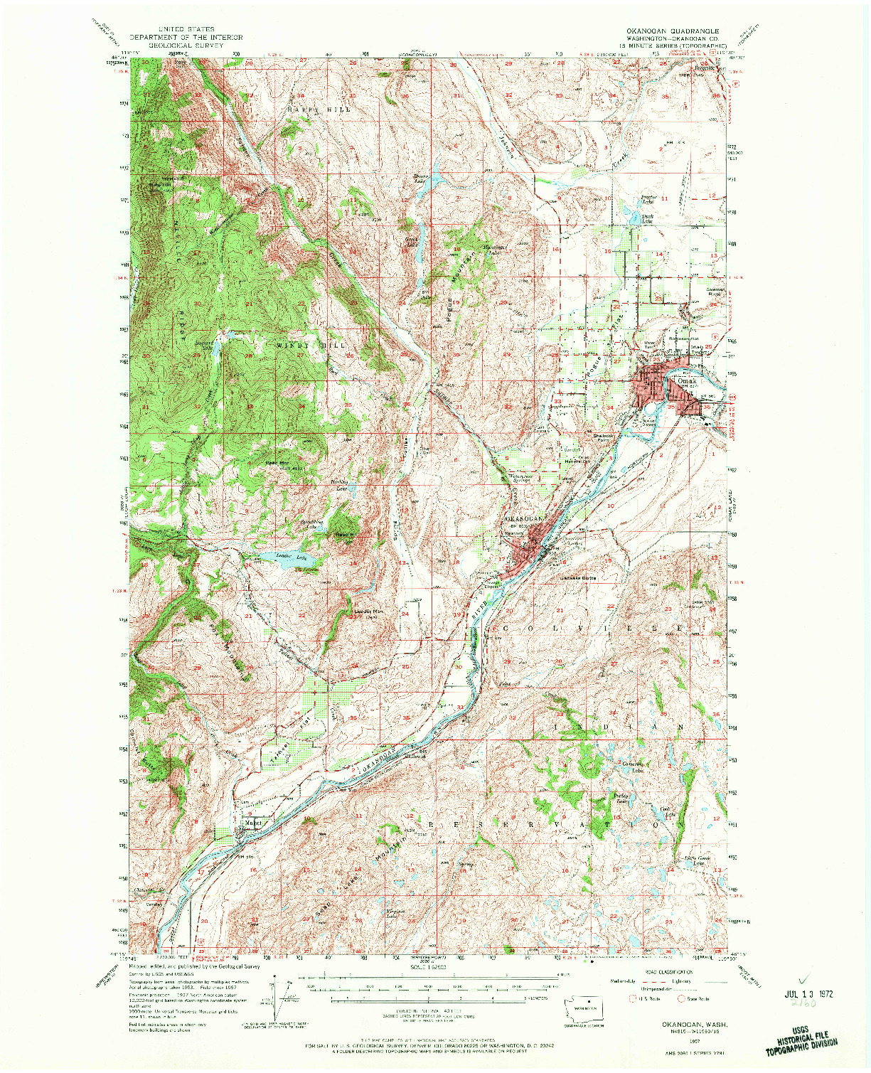 USGS 1:62500-SCALE QUADRANGLE FOR OKANOGAN, WA 1957