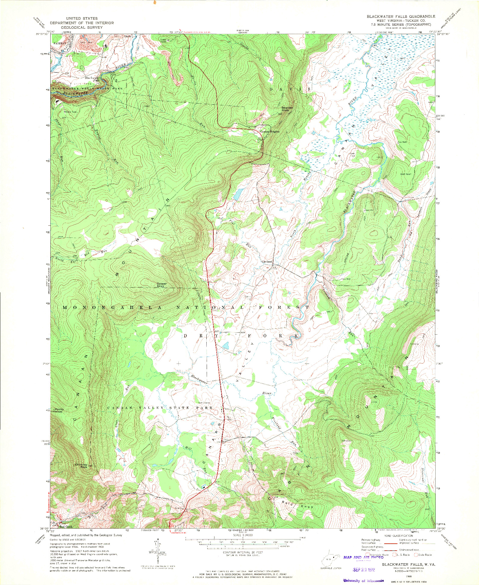 USGS 1:24000-SCALE QUADRANGLE FOR BLACKWATER FALLS, WV 1968