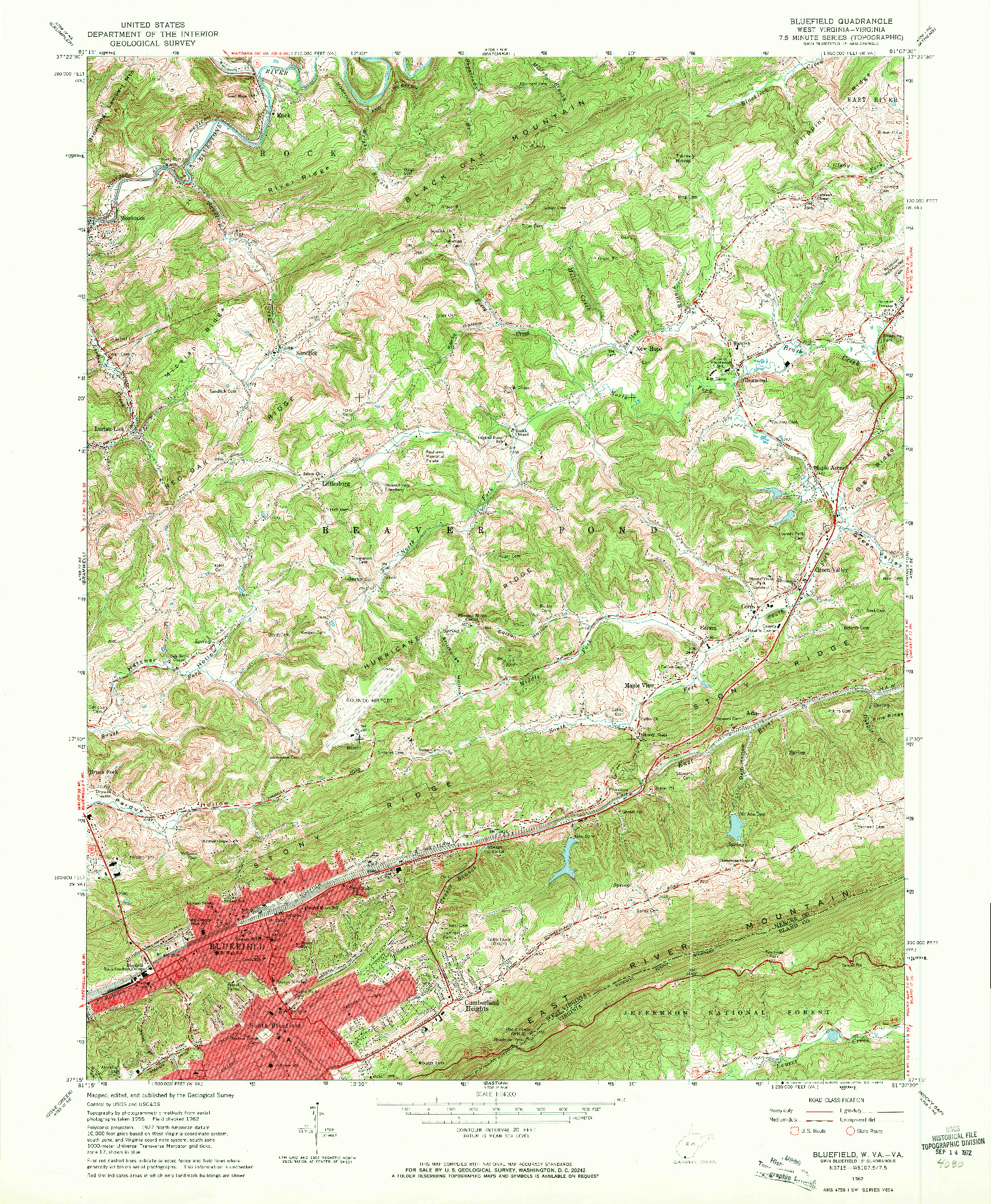 USGS 1:24000-SCALE QUADRANGLE FOR BLUEFIELD, WV 1962