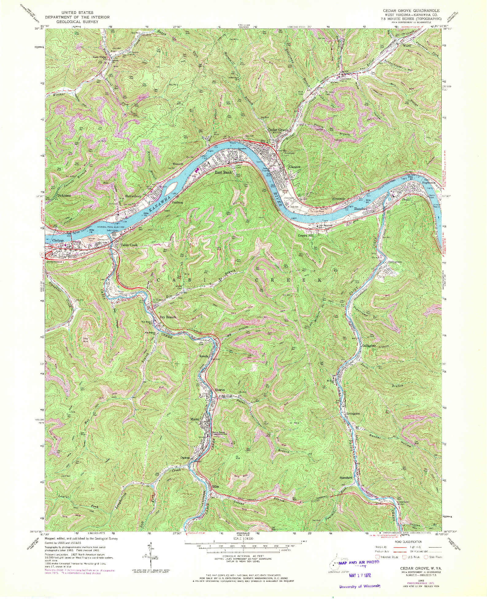 USGS 1:24000-SCALE QUADRANGLE FOR CEDAR GROVE, WV 1965