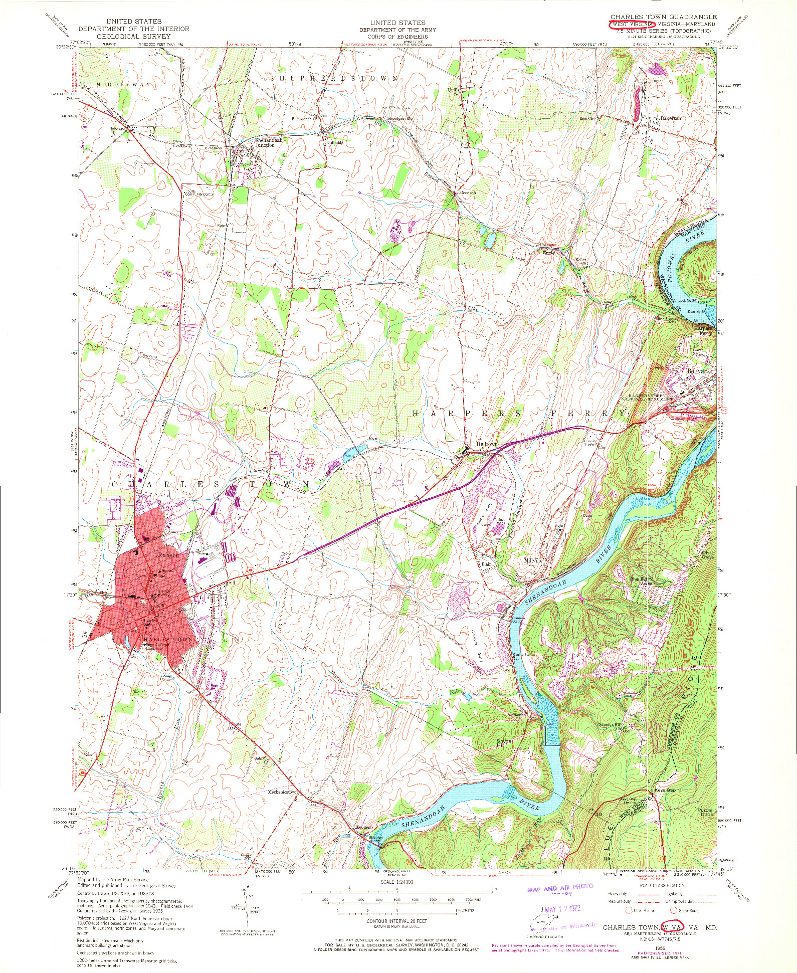 USGS 1:24000-SCALE QUADRANGLE FOR CHARLES TOWN, WV 1955