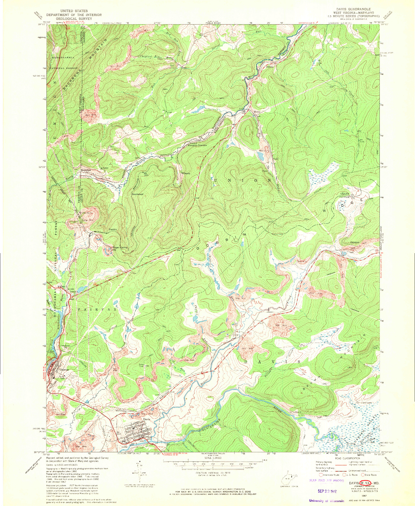 USGS 1:24000-SCALE QUADRANGLE FOR DAVIS, WV 1967