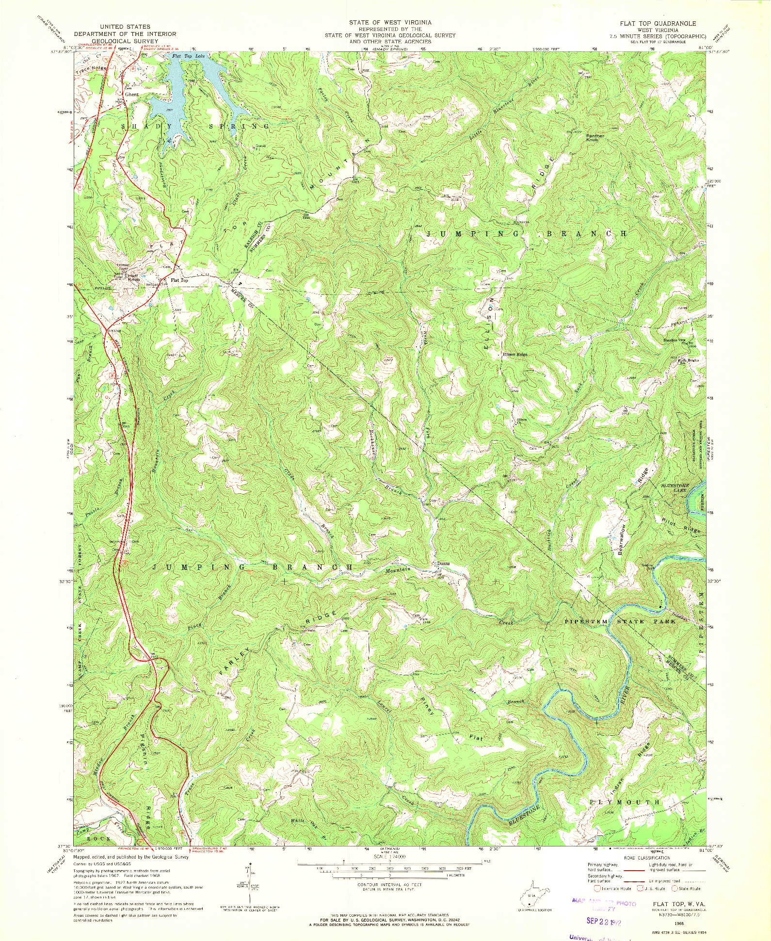 USGS 1:24000-SCALE QUADRANGLE FOR FLAT TOP, WV 1968
