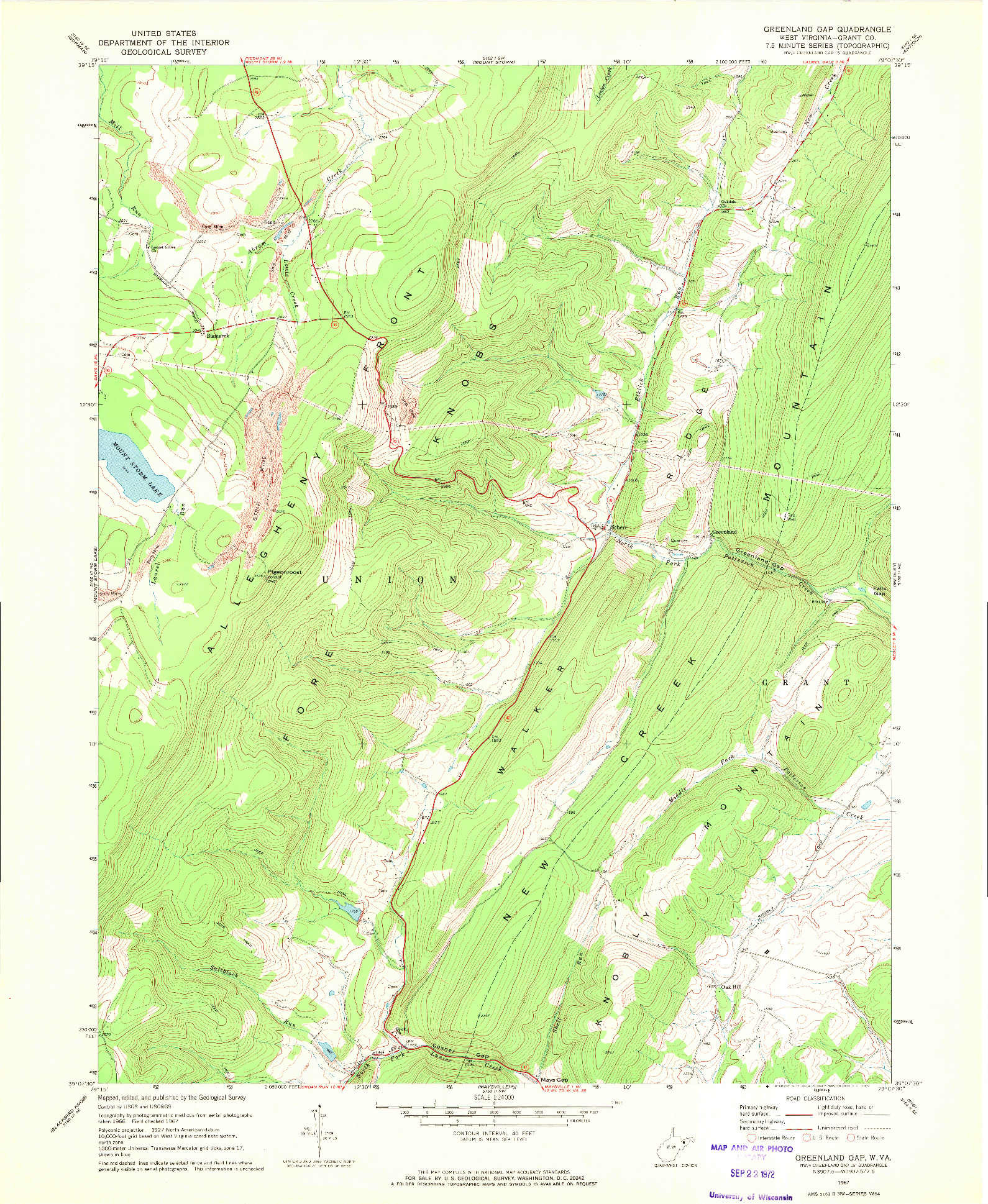 USGS 1:24000-SCALE QUADRANGLE FOR GREENLAND GAP, WV 1967