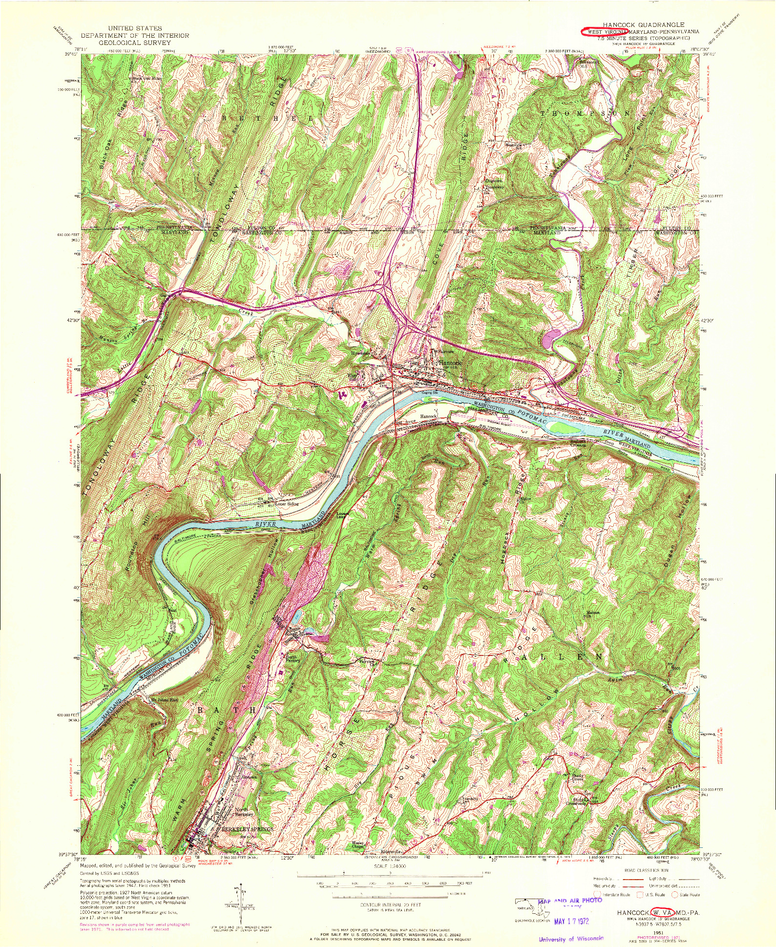 USGS 1:24000-SCALE QUADRANGLE FOR HANCOCK, WV 1951