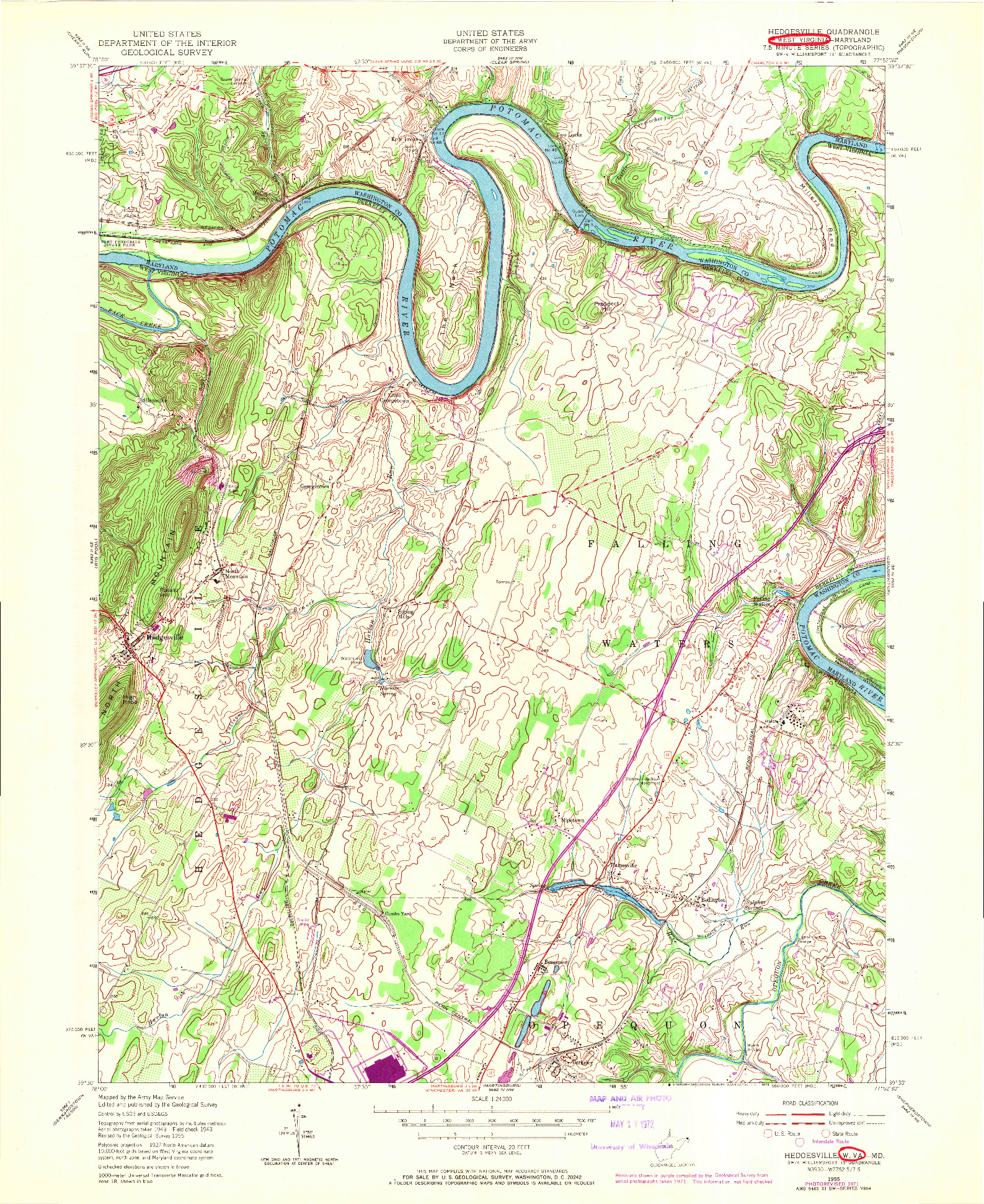 USGS 1:24000-SCALE QUADRANGLE FOR HEDGESVILLE, WV 1955