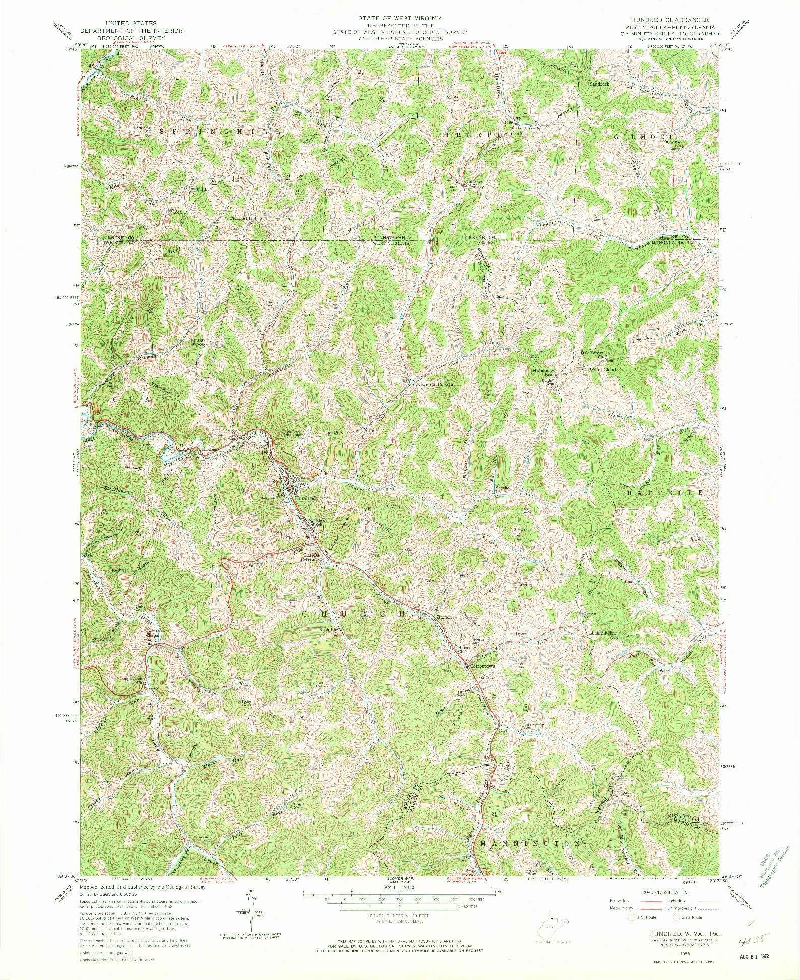 USGS 1:24000-SCALE QUADRANGLE FOR HUNDRED, WV 1958