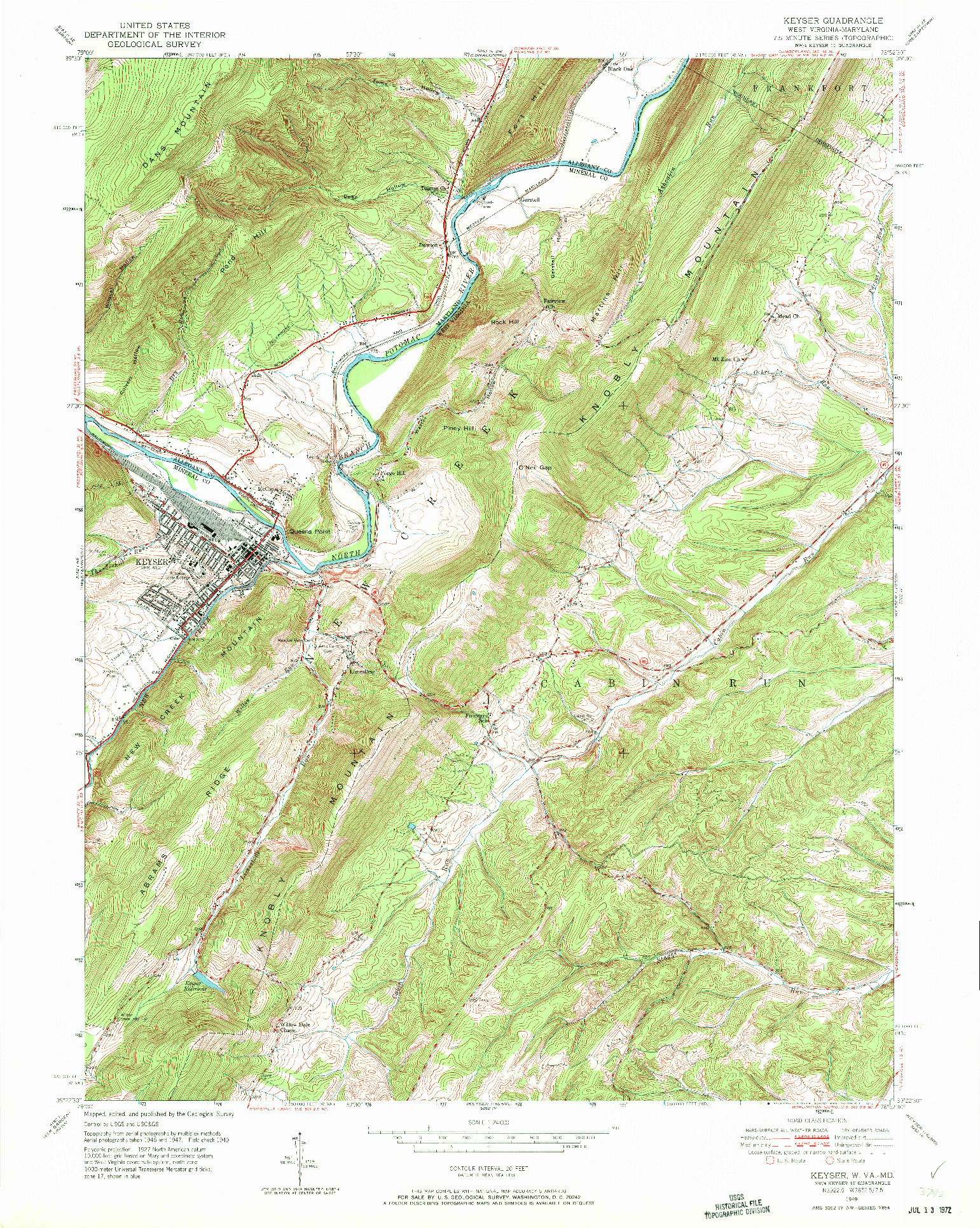 USGS 1:24000-SCALE QUADRANGLE FOR KEYSER, WV 1949