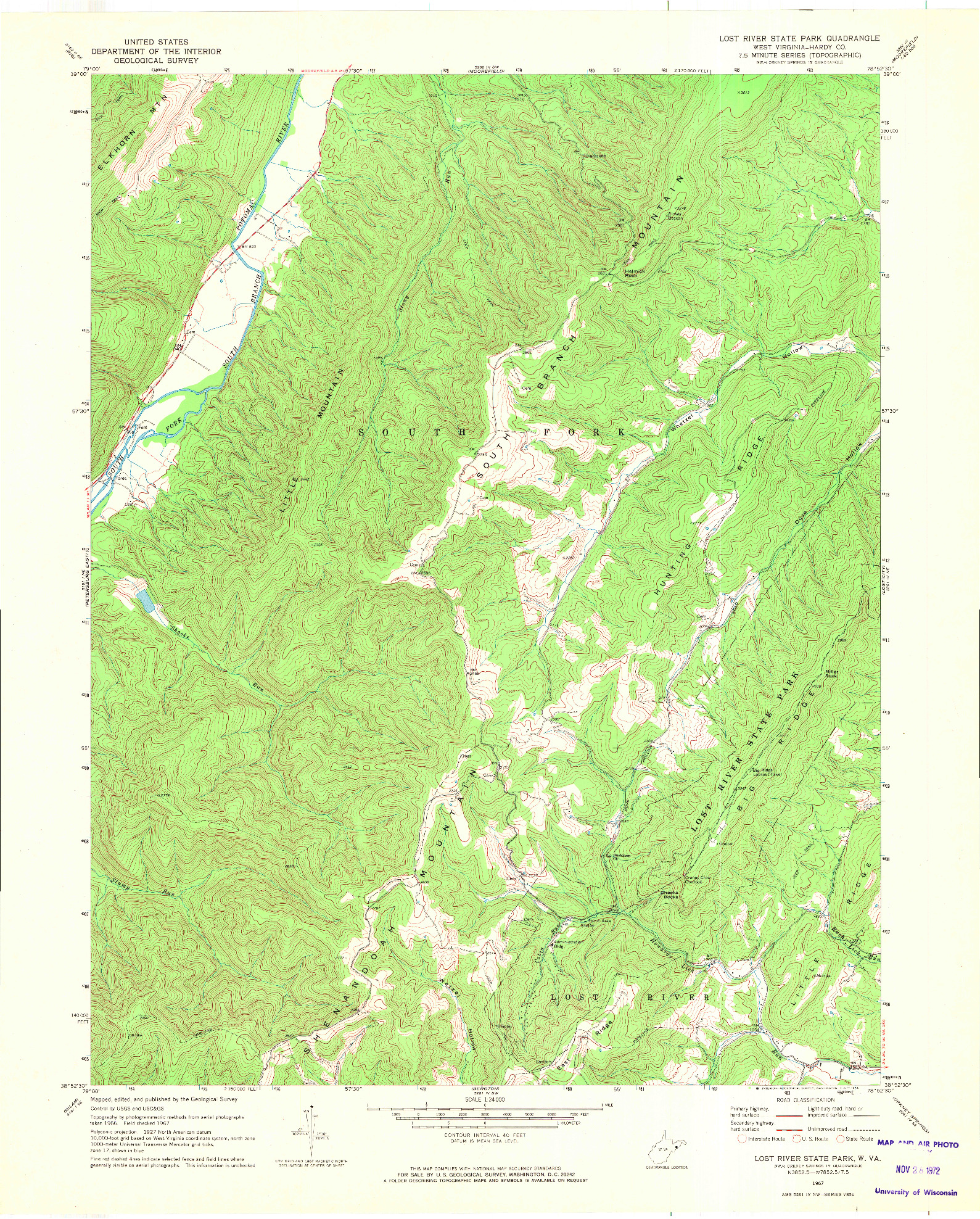 USGS 1:24000-SCALE QUADRANGLE FOR LOST RIVER STATE PARK, WV 1967