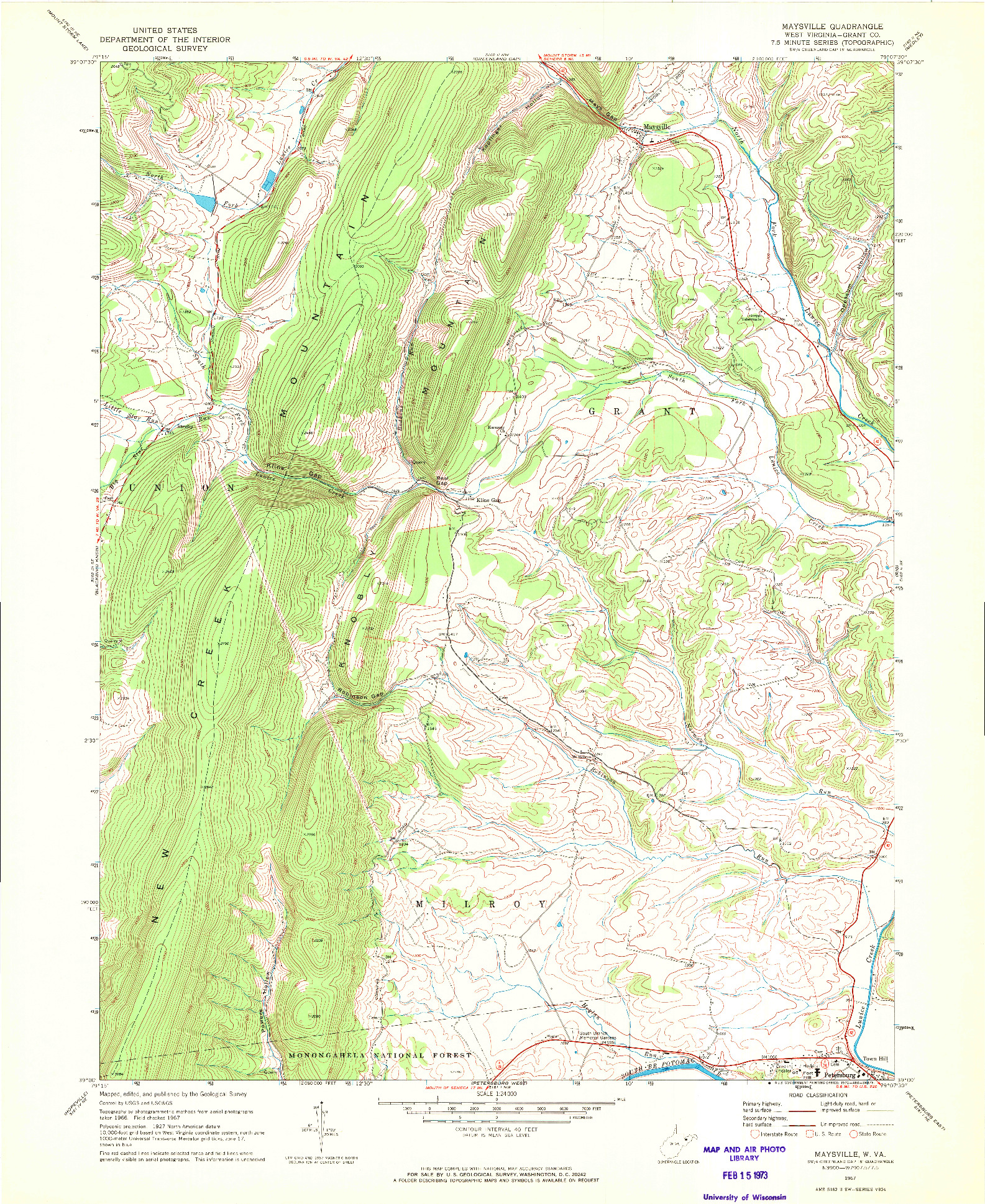 USGS 1:24000-SCALE QUADRANGLE FOR MAYSVILLE, WV 1967