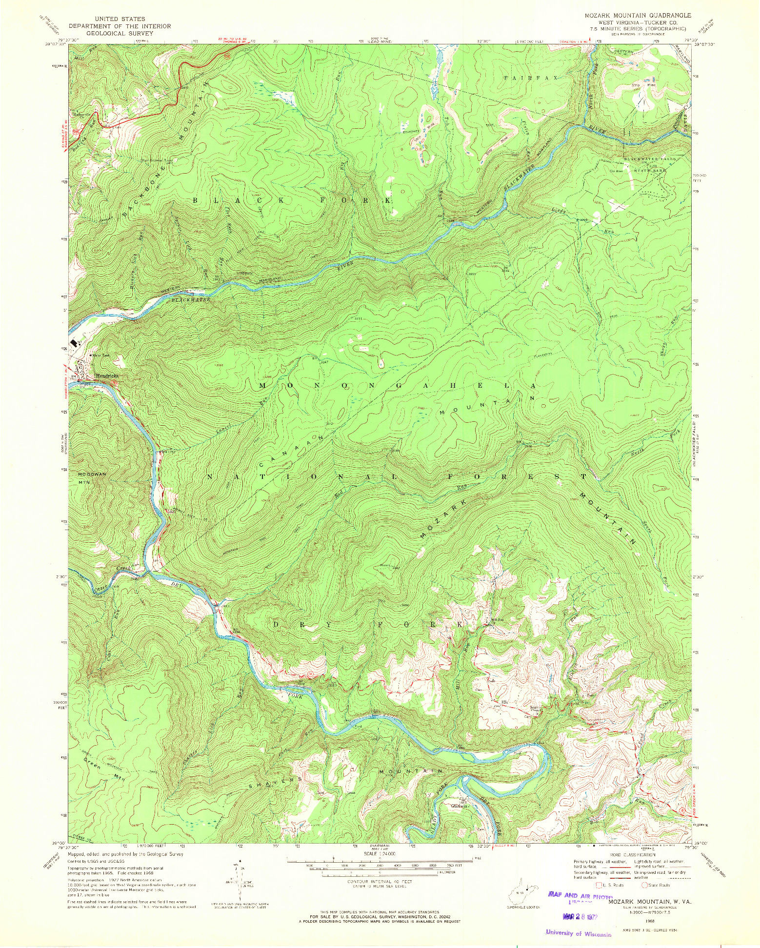 USGS 1:24000-SCALE QUADRANGLE FOR MOZARK MOUNTAIN, WV 1968