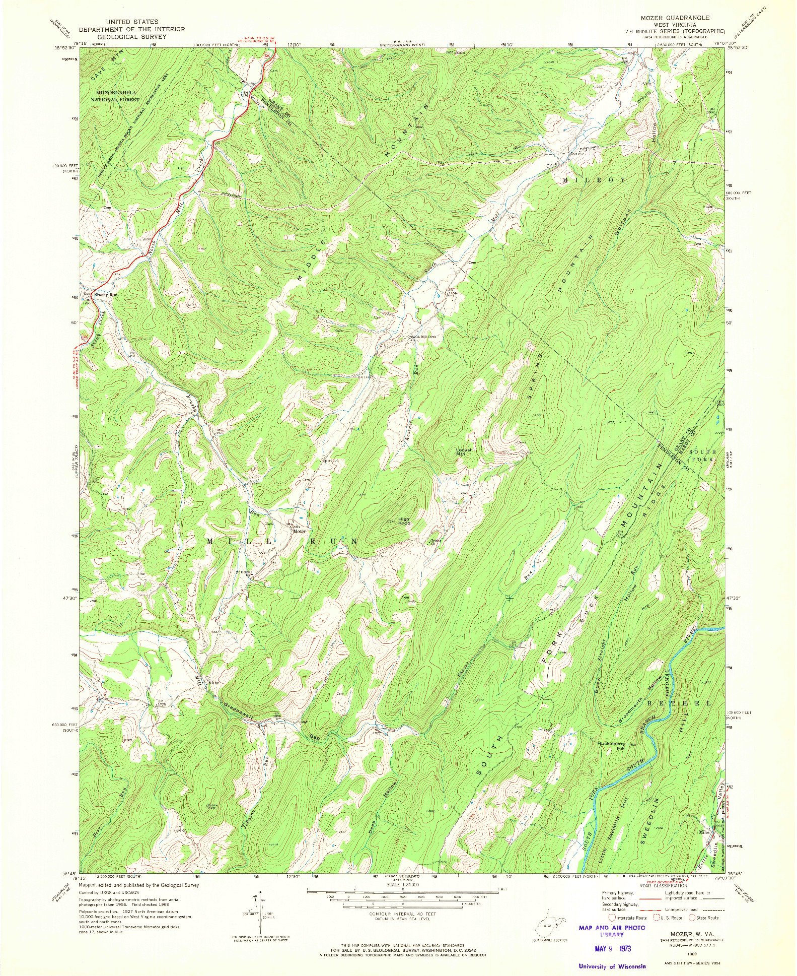 USGS 1:24000-SCALE QUADRANGLE FOR MOZER, WV 1969