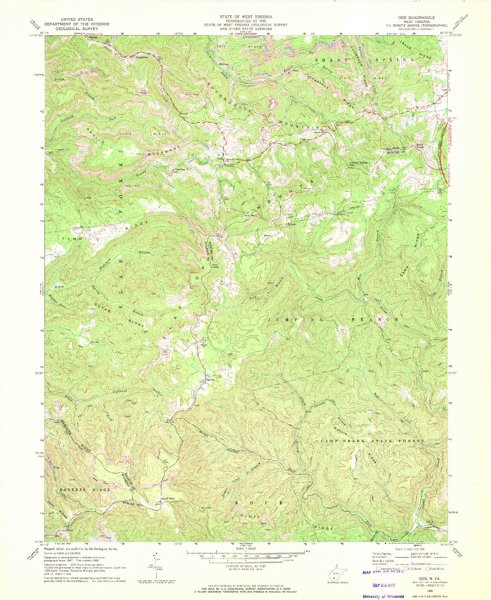 USGS 1:24000-SCALE QUADRANGLE FOR ODD, WV 1968
