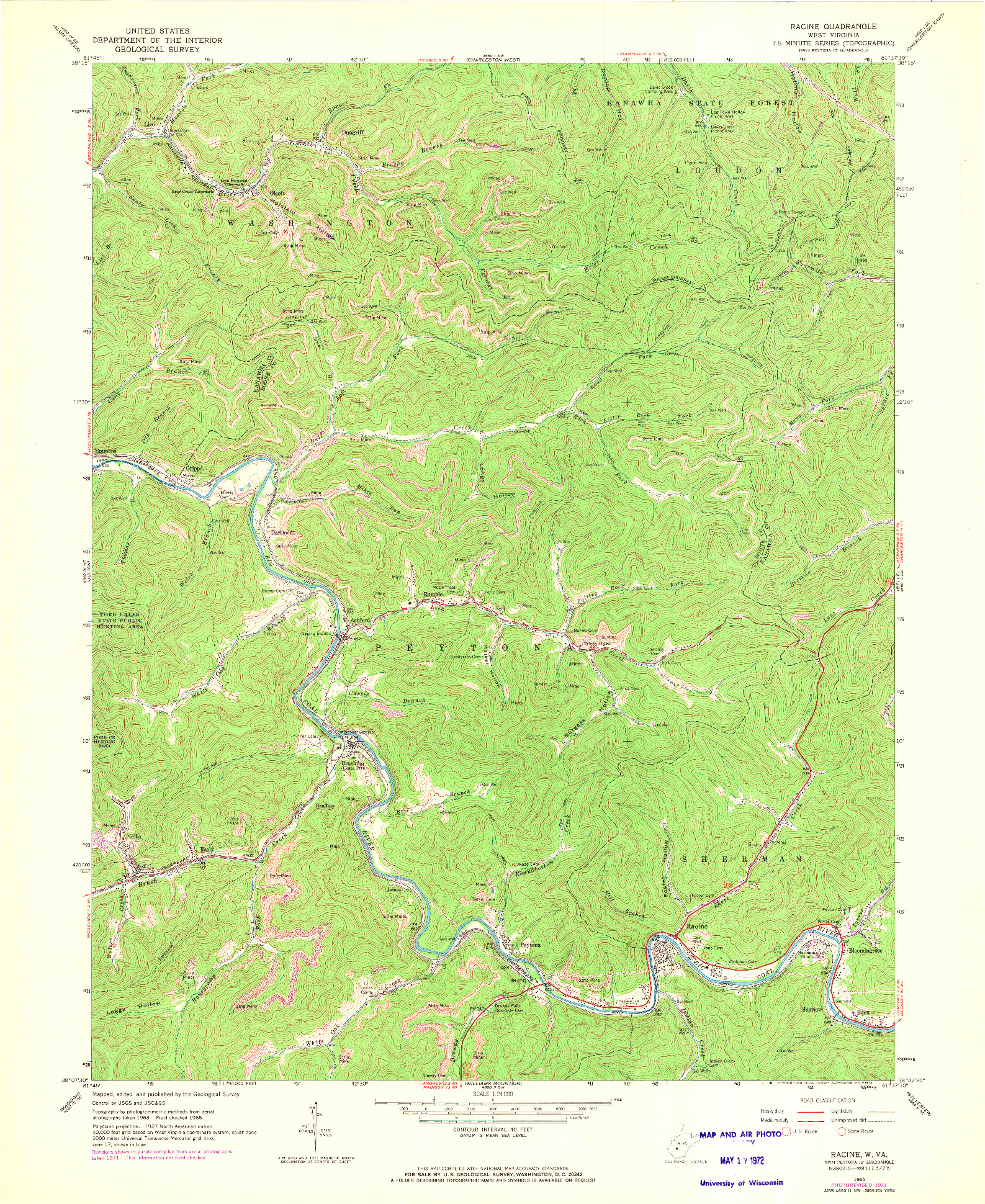 USGS 1:24000-SCALE QUADRANGLE FOR RACINE, WV 1965