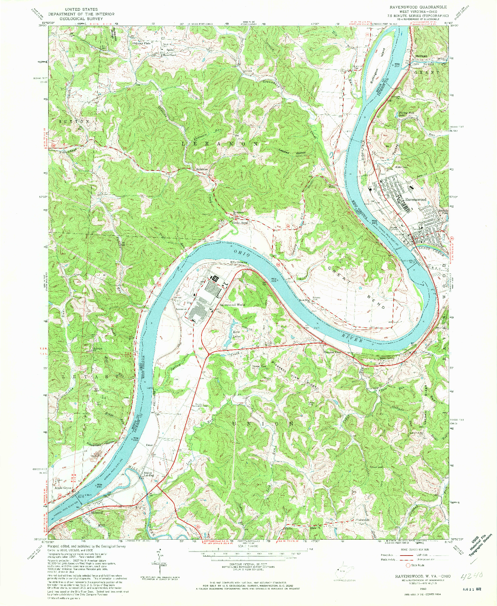 USGS 1:24000-SCALE QUADRANGLE FOR RAVENSWOOD, WV 1960