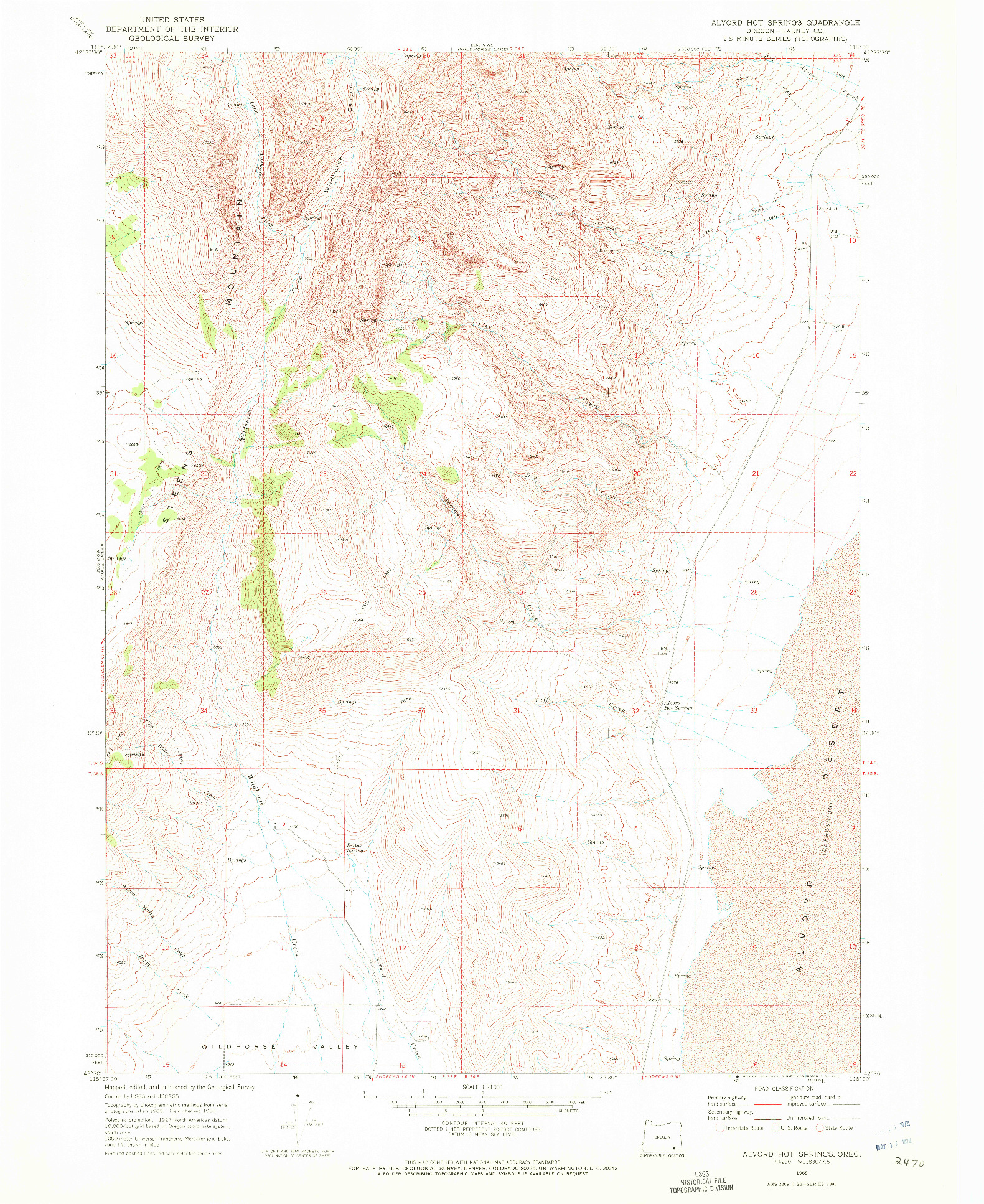 USGS 1:24000-SCALE QUADRANGLE FOR ALVORD HOT SPRINGS, OR 1968