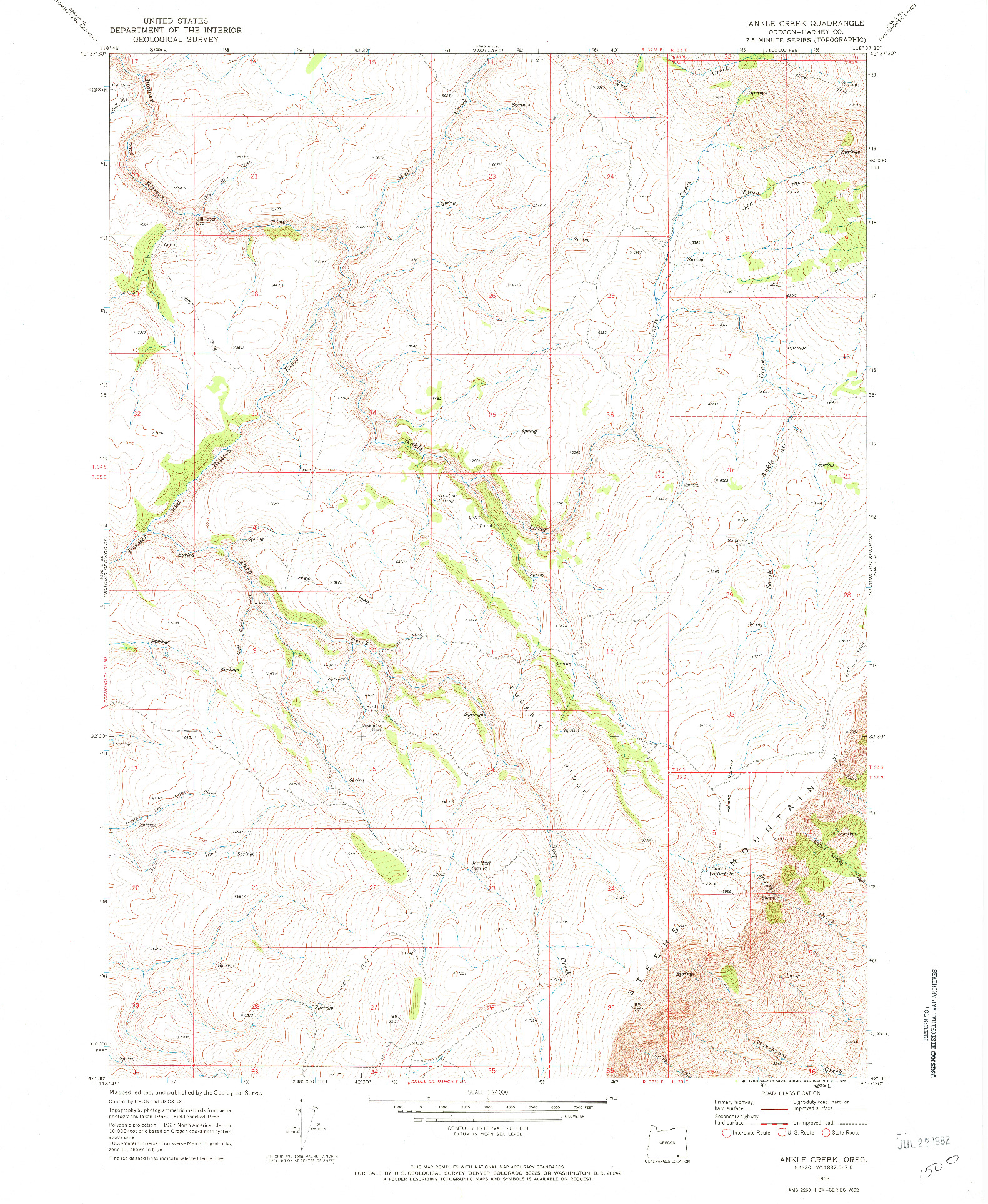 USGS 1:24000-SCALE QUADRANGLE FOR ANKLE CREEK, OR 1968