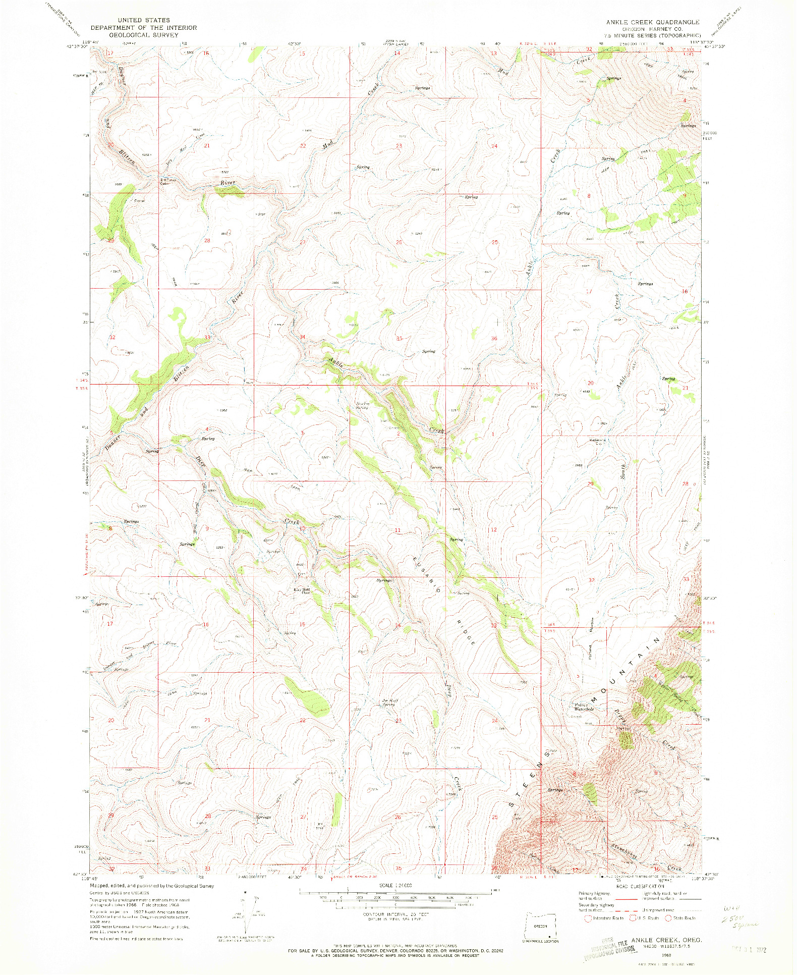 USGS 1:24000-SCALE QUADRANGLE FOR ANKLE CREEK, OR 1968