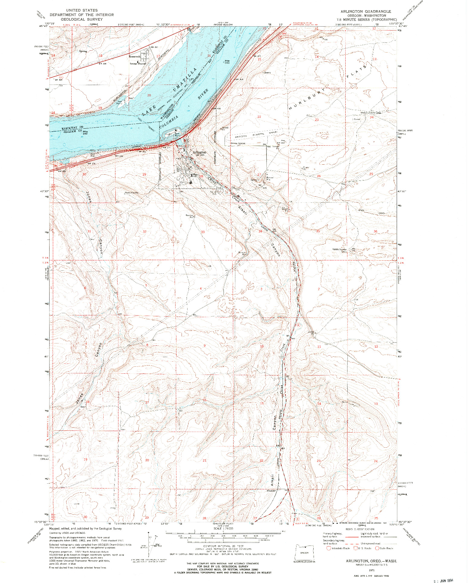 USGS 1:24000-SCALE QUADRANGLE FOR ARLINGTON, OR 1971
