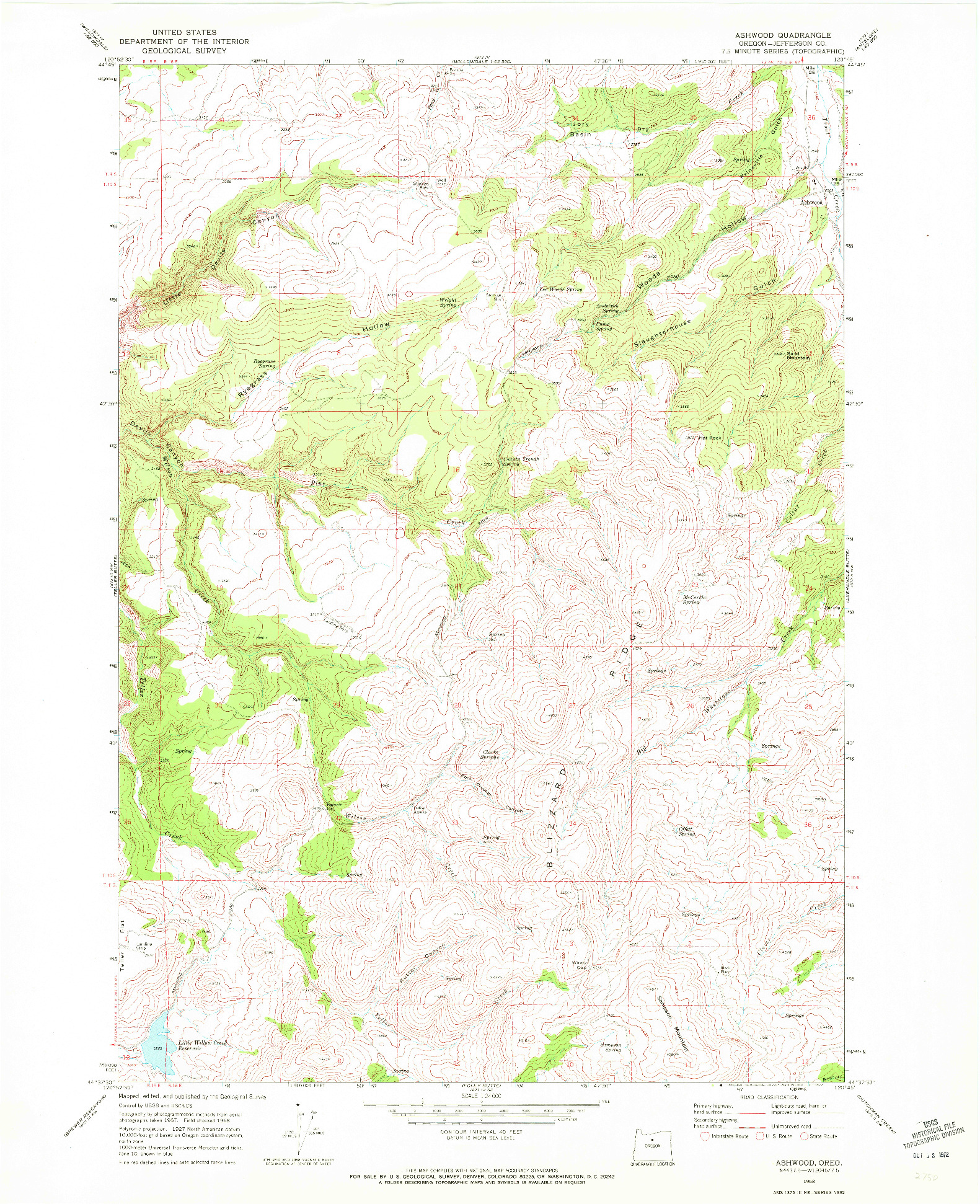 USGS 1:24000-SCALE QUADRANGLE FOR ASHWOOD, OR 1968