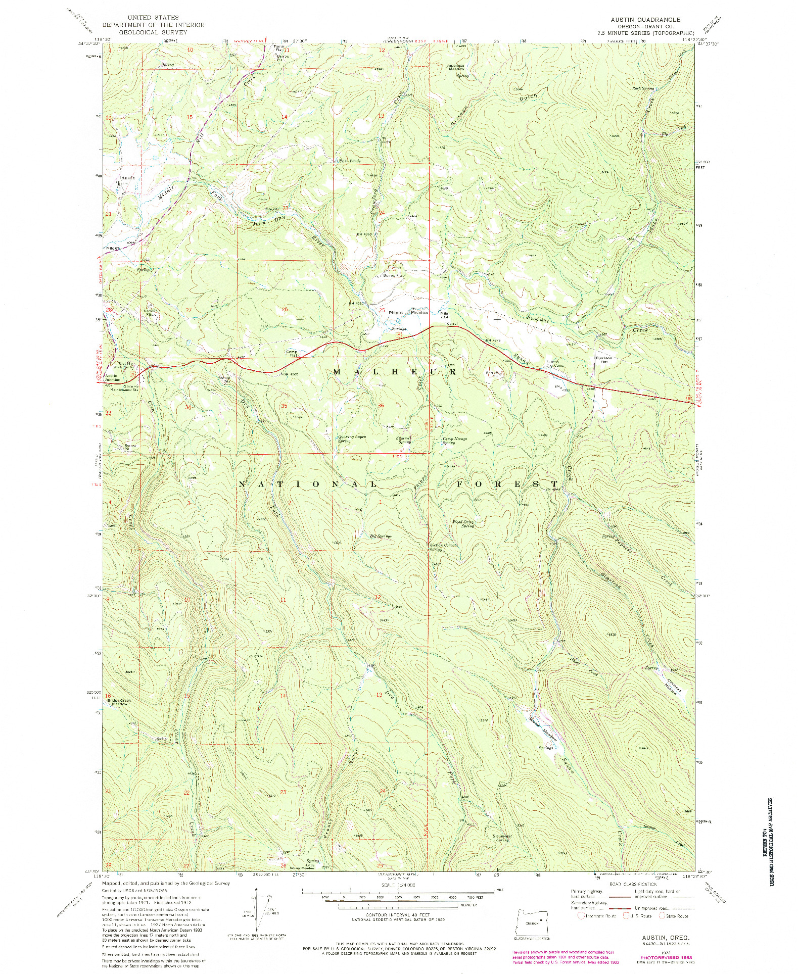 USGS 1:24000-SCALE QUADRANGLE FOR AUSTIN, OR 1972