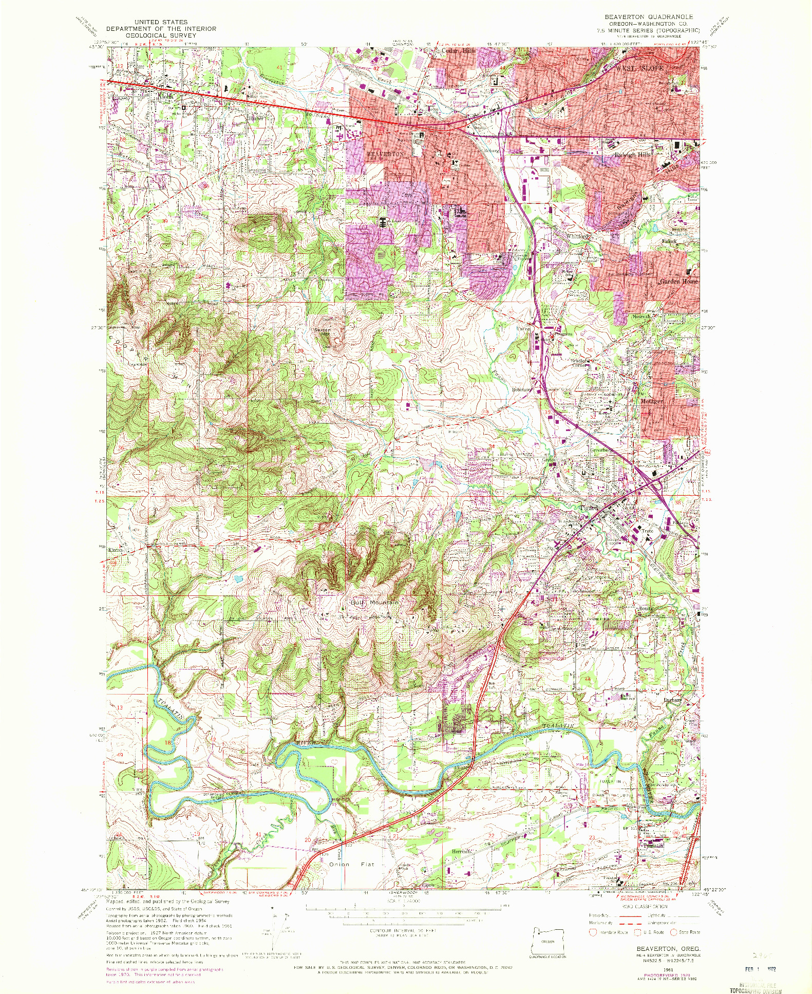 USGS 1:24000-SCALE QUADRANGLE FOR BEAVERTON, OR 1961