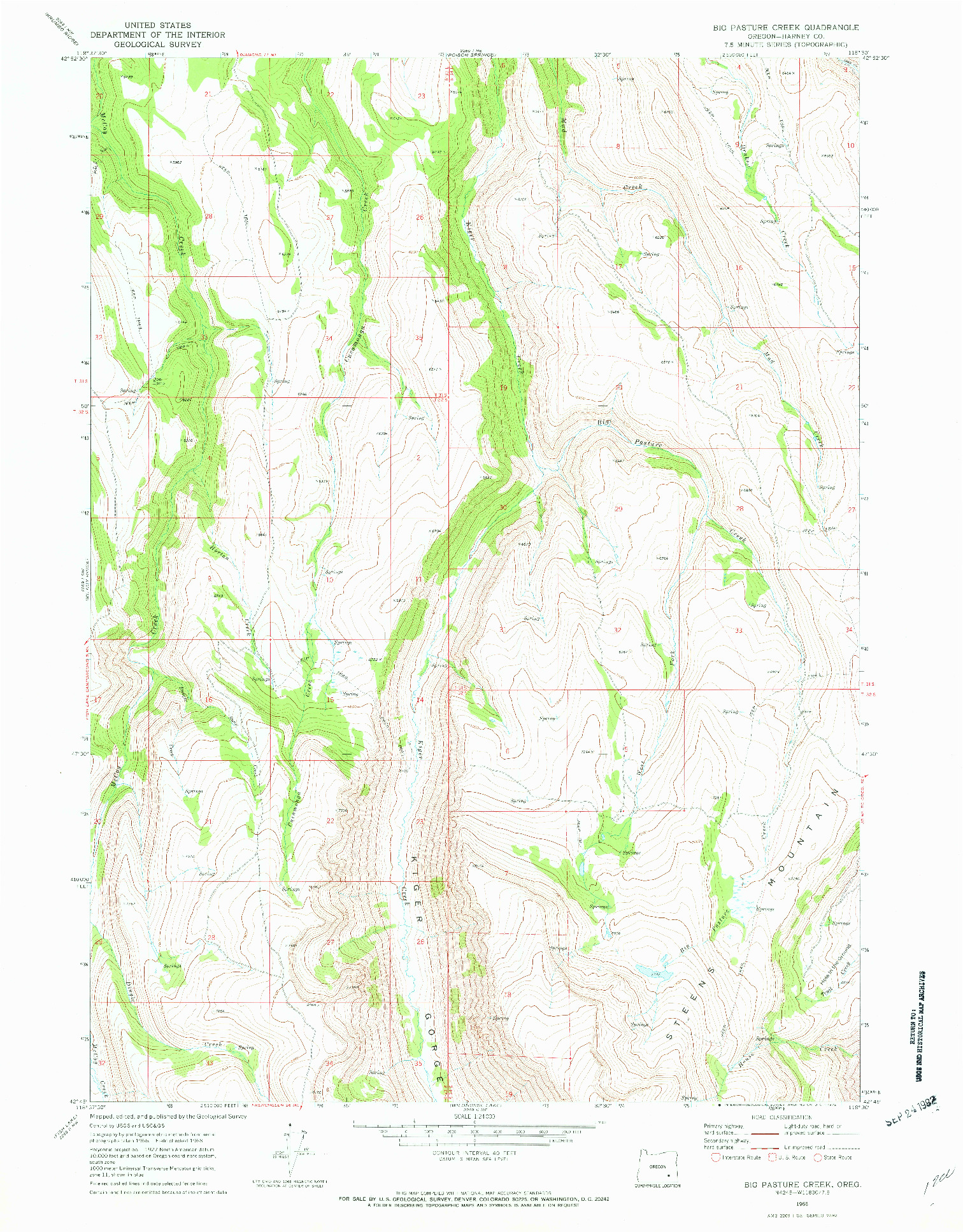 USGS 1:24000-SCALE QUADRANGLE FOR BIG PASTURE CREEK, OR 1968