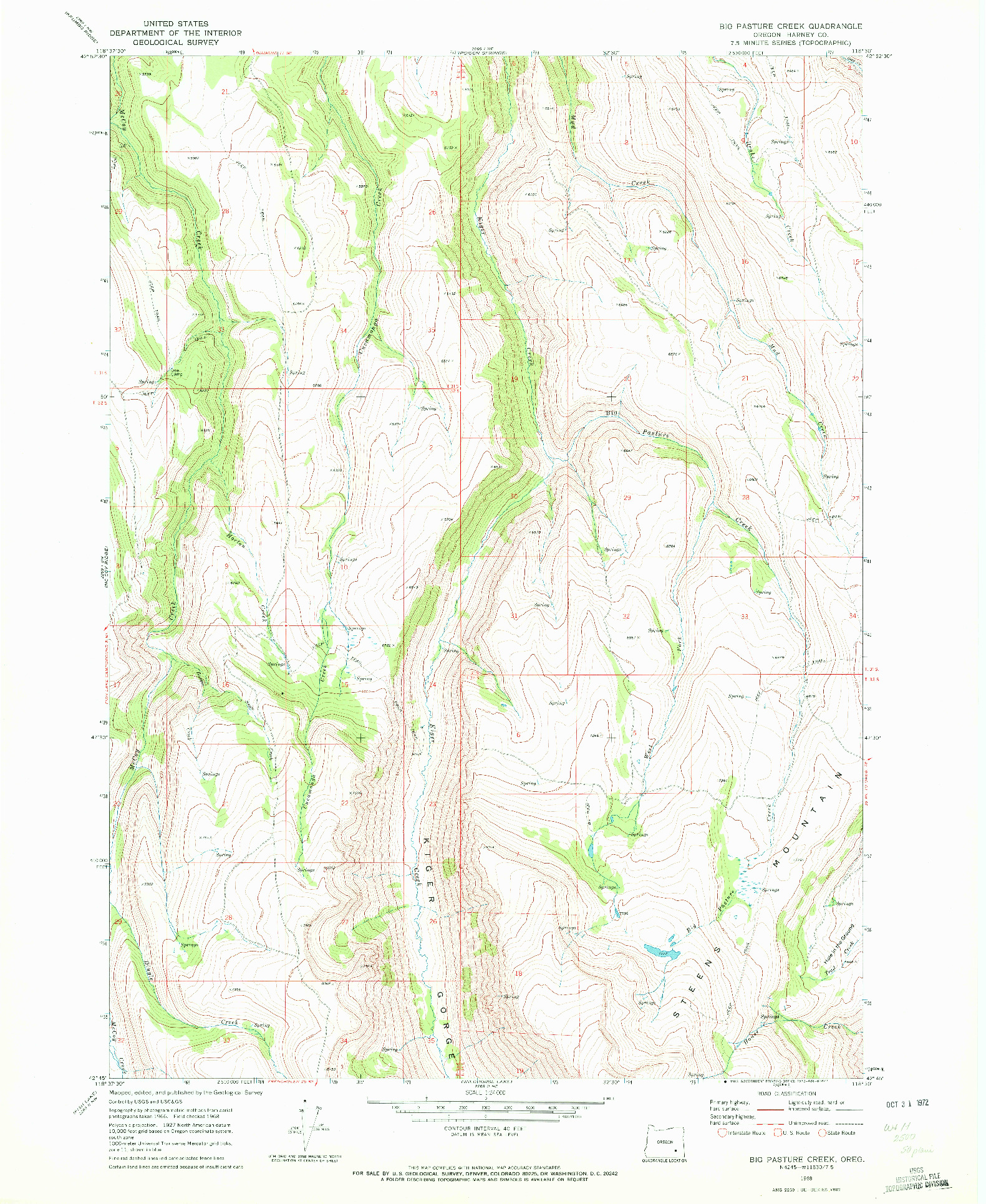 USGS 1:24000-SCALE QUADRANGLE FOR BIG PASTURE CREEK, OR 1968