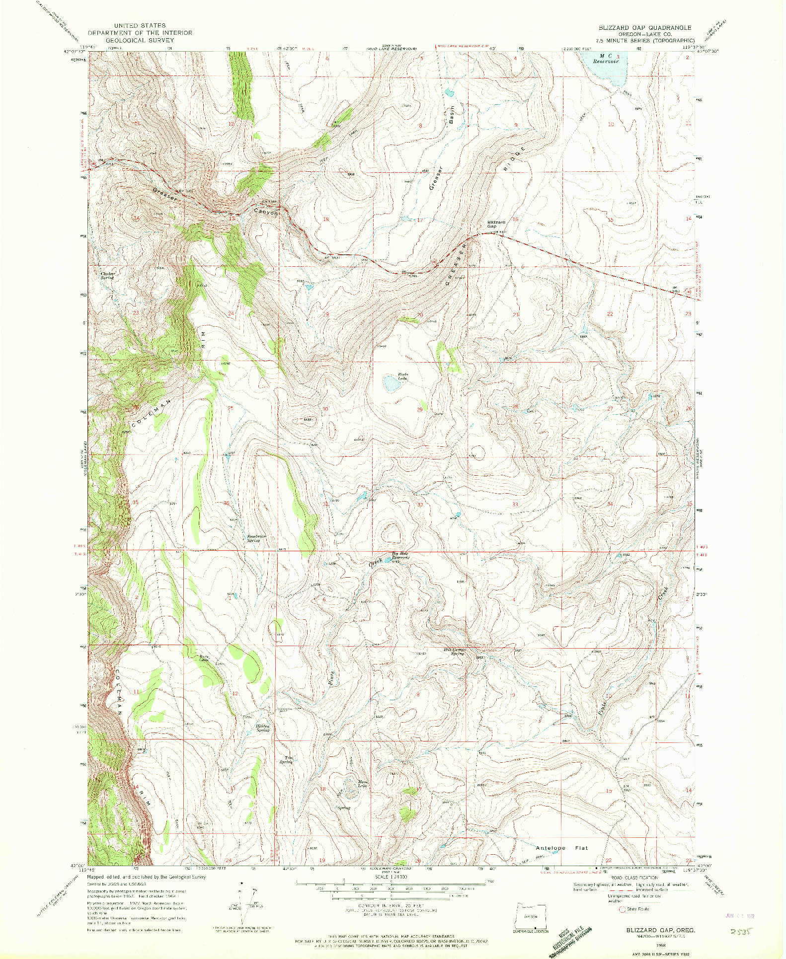 USGS 1:24000-SCALE QUADRANGLE FOR BLIZZARD GAP, OR 1968