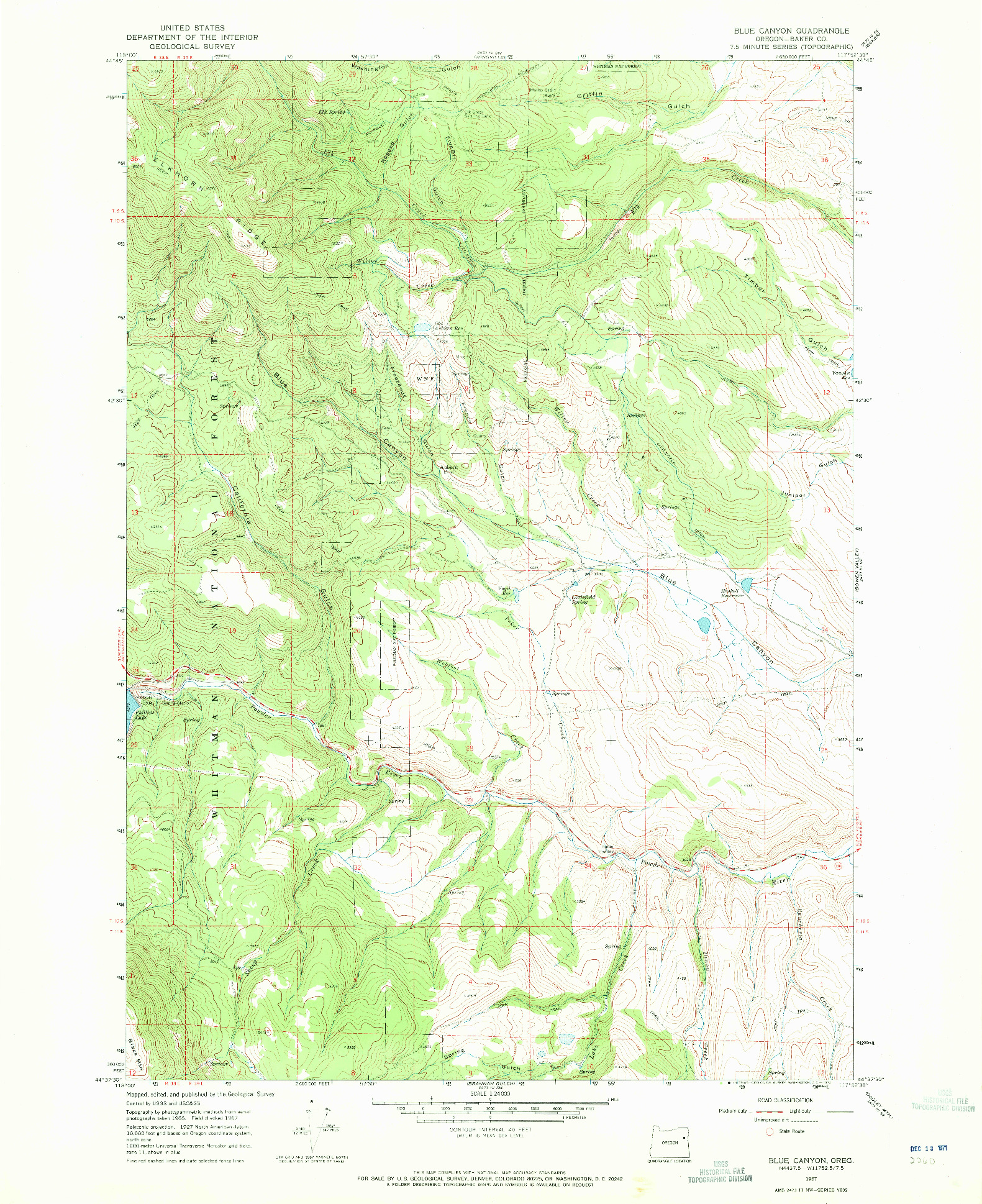 USGS 1:24000-SCALE QUADRANGLE FOR BLUE CANYON, OR 1967