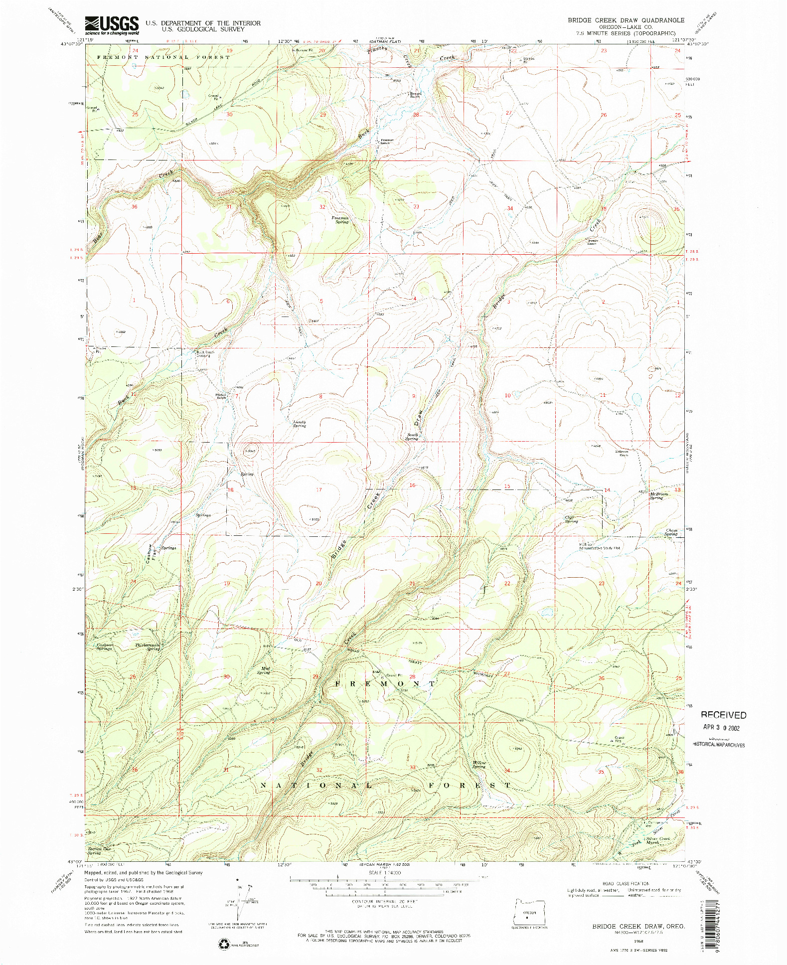 USGS 1:24000-SCALE QUADRANGLE FOR BRIDGE CREEK DRAW, OR 1968